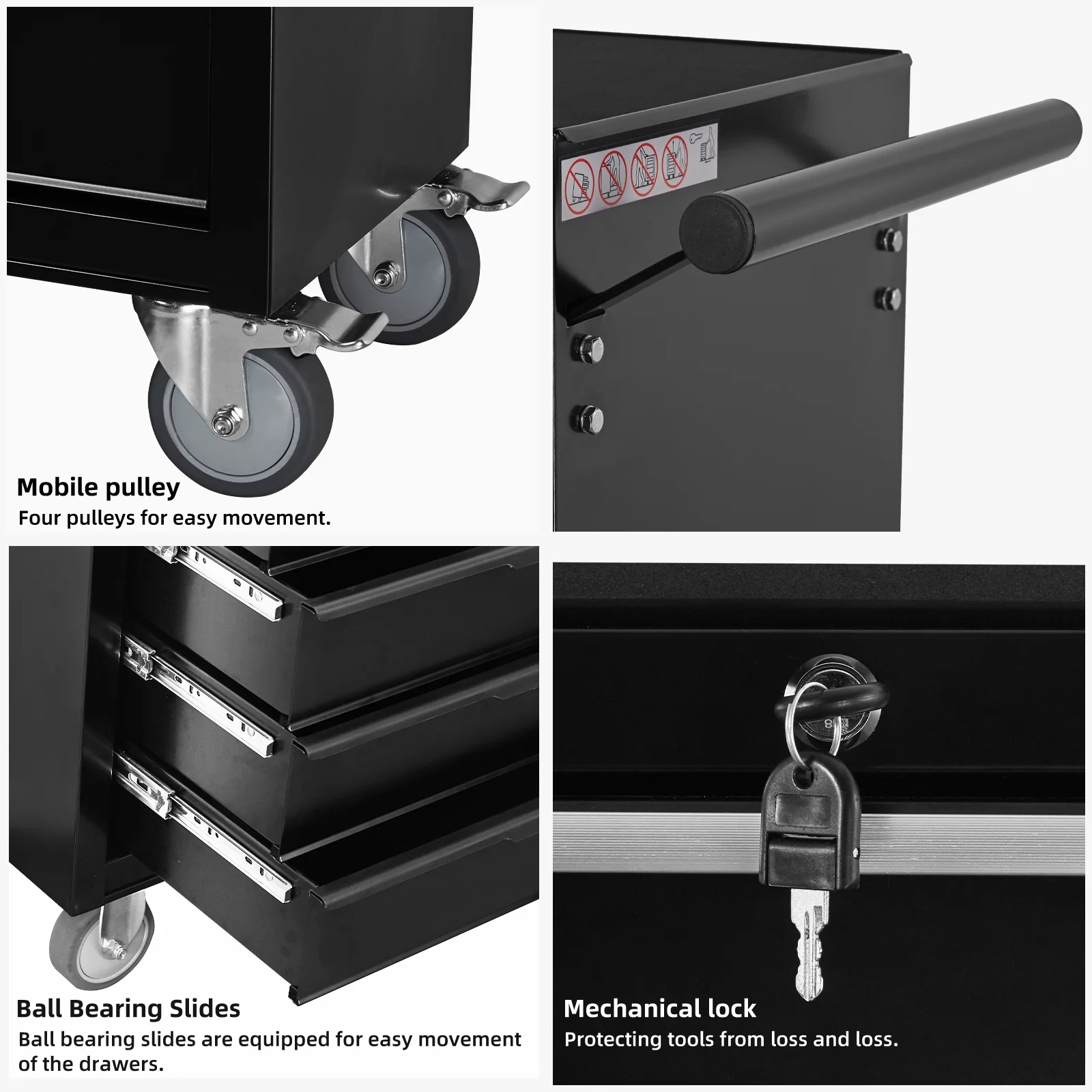 7-Drawer Rolling Tool Chest Cabinet, Large Capacity Metal Tool Box with Wheels and Cylinder Locking, Roll Around Storage Organizer Tool Cart for Garage, Warehouse, Work Shop - Black - Image 4
