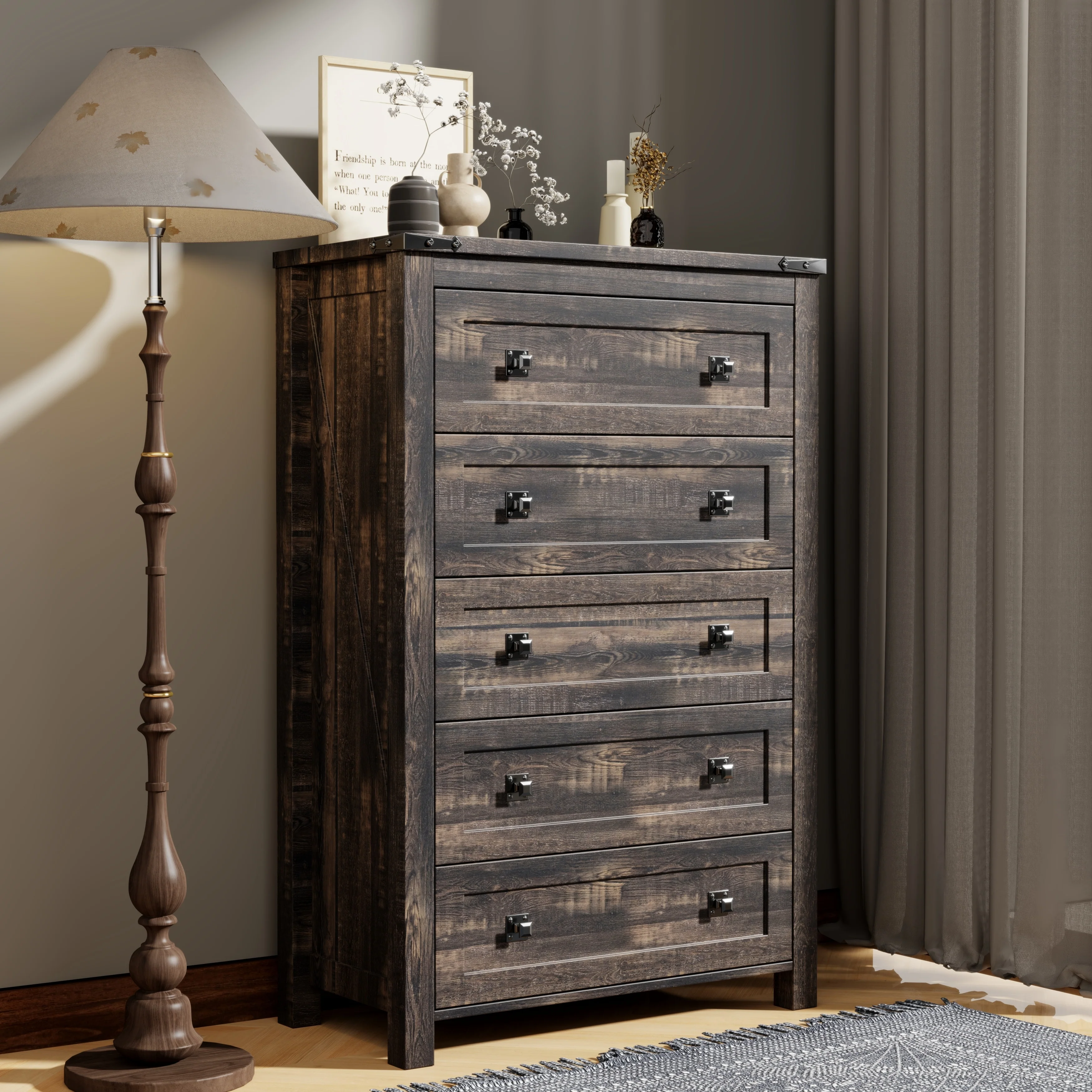 48 Inch Tall Farmhouse Wood Dresser, 5 Drawer Chest of Drawers for Bedroom - Image 2