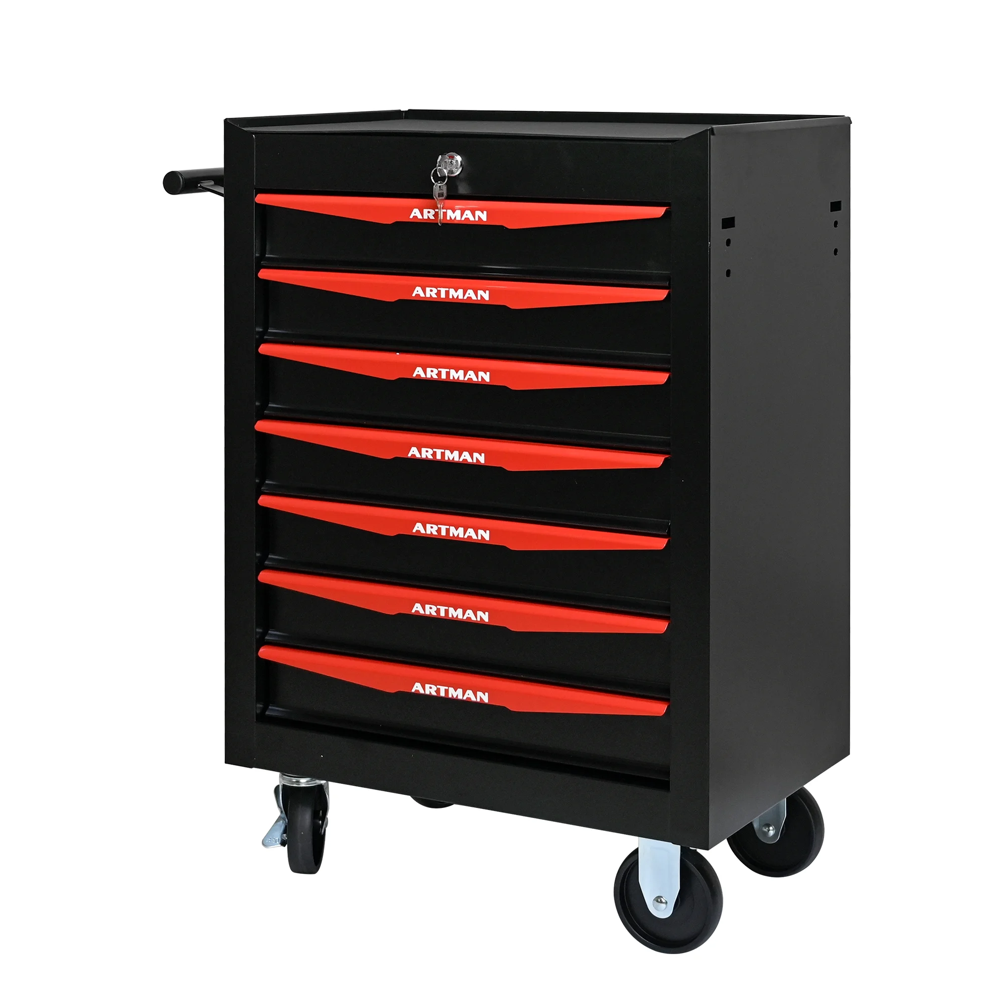 Tool Cabinets Rolling Metal Tool Chest with 7 Drawers, 20" 7-Drawer Tool Chest Cabinet with Ball Bearing Drawer Slides, Steel Tool Storage Box Organizer -BLACK&RED,Garage Tool Cabinets - Image 9