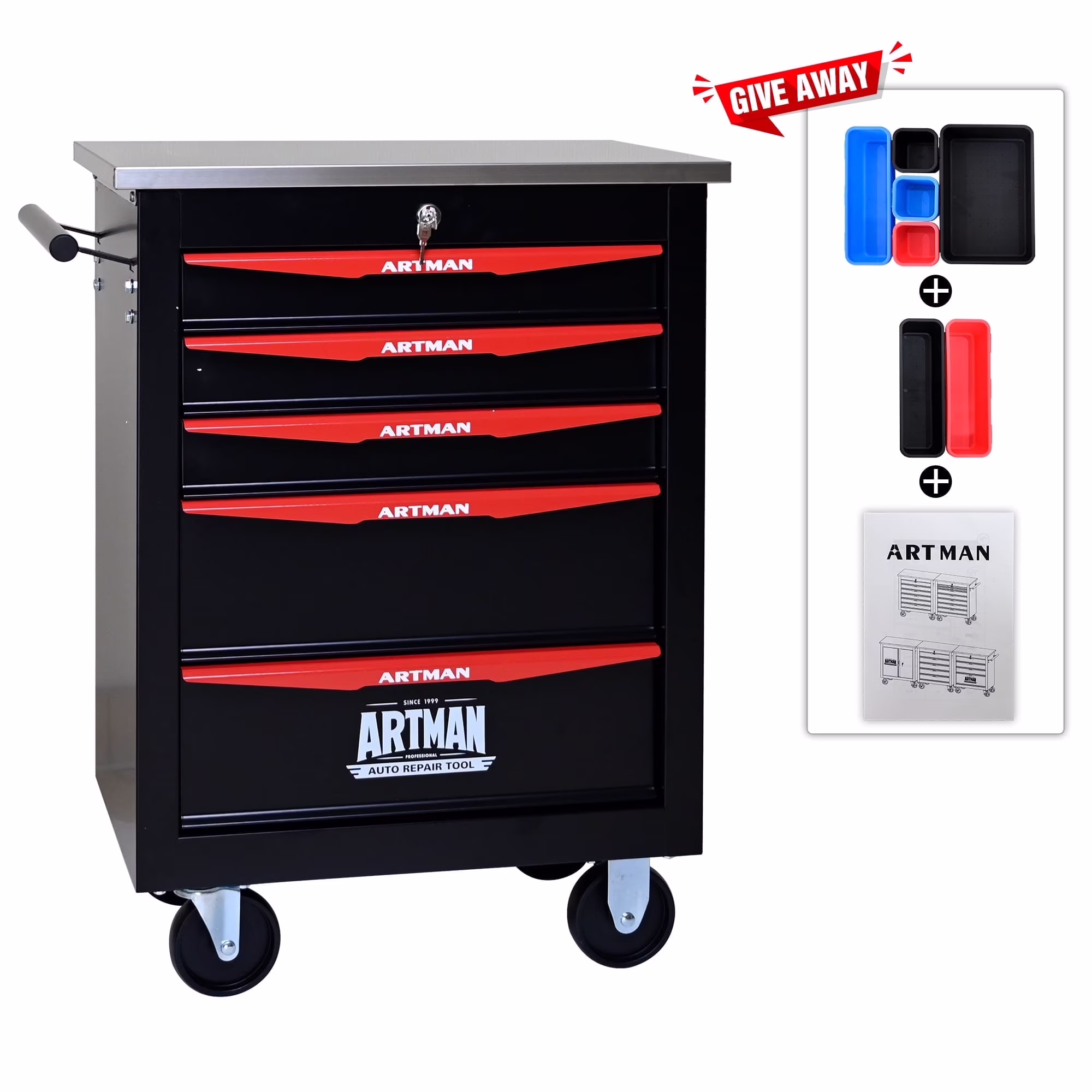ARTMAN 6 Drawers Metal Rolling Storage Tool Chest Cabinet Cart with Wheels,with Key Locking and Parking Brake, Tool Box for Garage Workshop Warehouse - Image 3