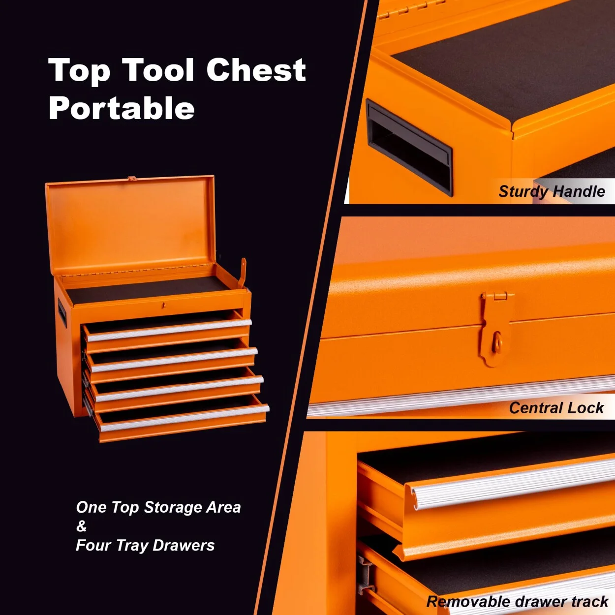Rolling Tool Chest with 5 Drawers and Detachable Top Box Heavy Duty Steel Construction Lockable Wheels for Garage Workshop Storage Organization - Image 2