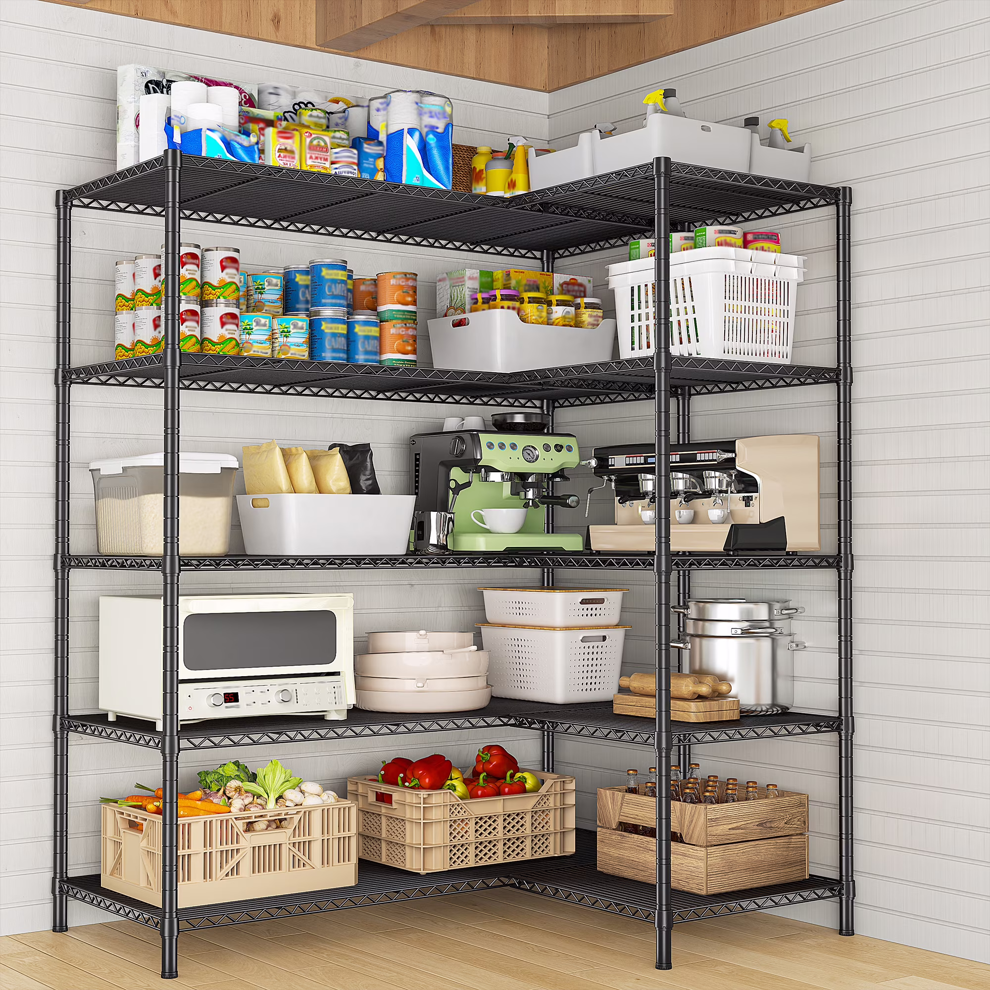 REIBII Heavy Duty 4-Tier Metal Wire Shelving Unit,Adjustable L-Shape Corner Storage Rack for Garage,Pantry,Kitchen,1120 lbs Capacity - Image 3