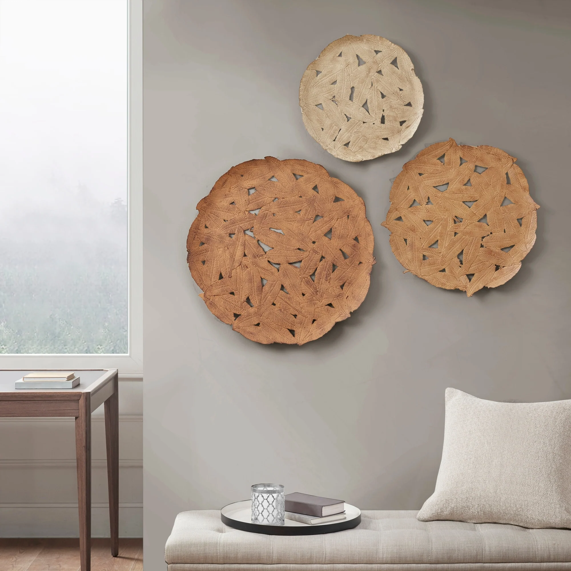 Textured Feather 3-Piece Metal Disc Wall Decor Set, Decorative Wall Art for Home - Image 29