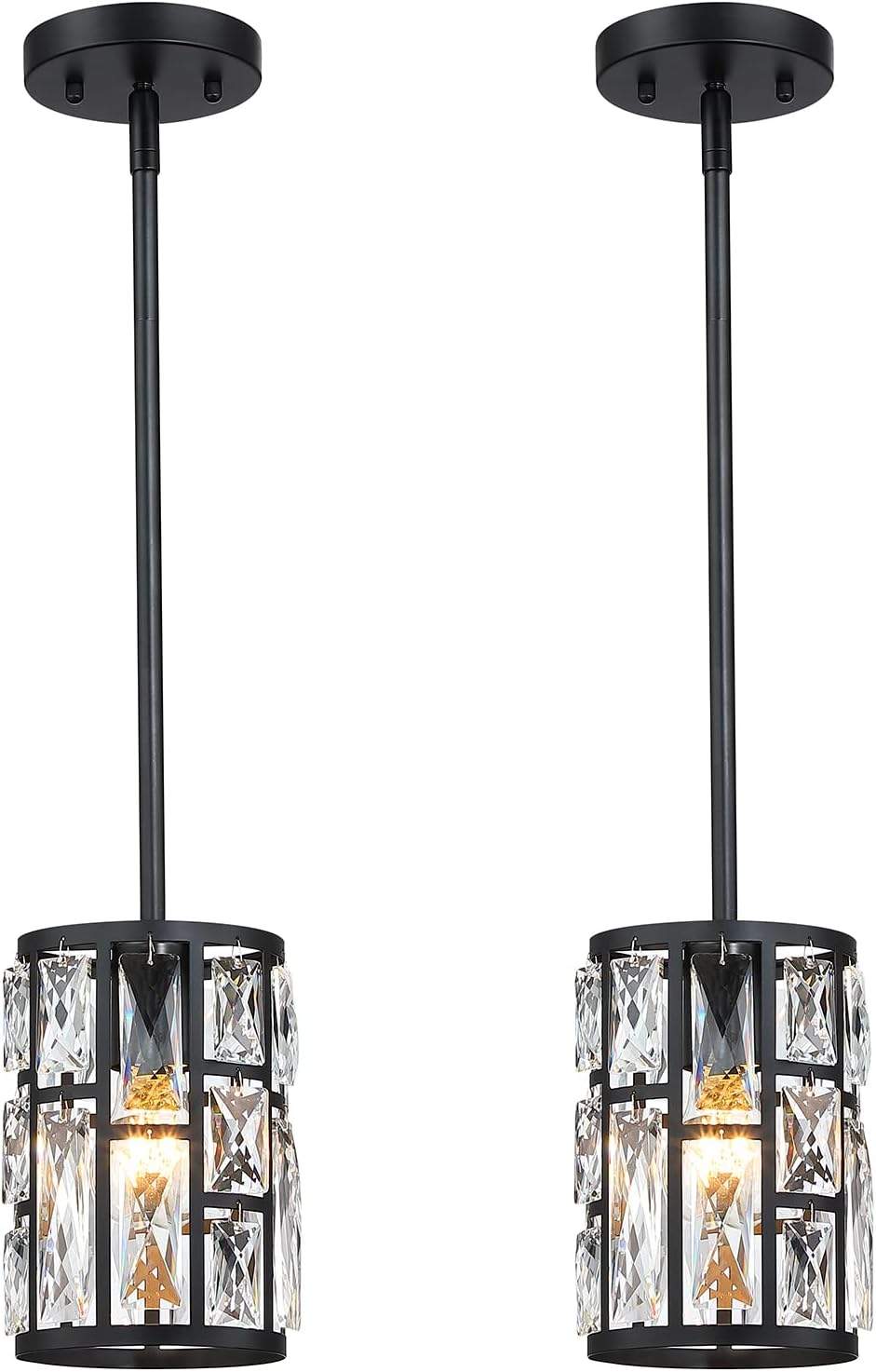 Modern Crystal Pendant Light Fixture 3-Pack, Matte Black Finish Hanging Lighting, Crystal Chandelier for Living Room, Kitchen, Hallway