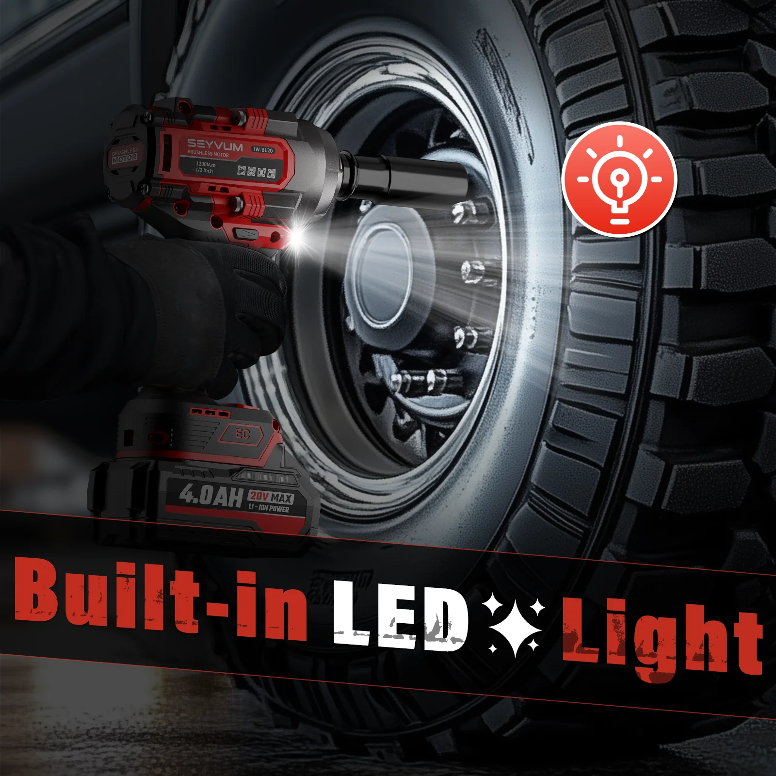 Cordless Impact Wrench, 1/2" Impact Gun, Max Torque 440 Ft-lbs (600 N.m) Heavy Duty Cordless Impact Driver, 3500 RPM Electric Impact Drill, 20V Brushless, 2x4.0Ah Li-ion Battery, 4Pcs Impact Sockets - Image 14