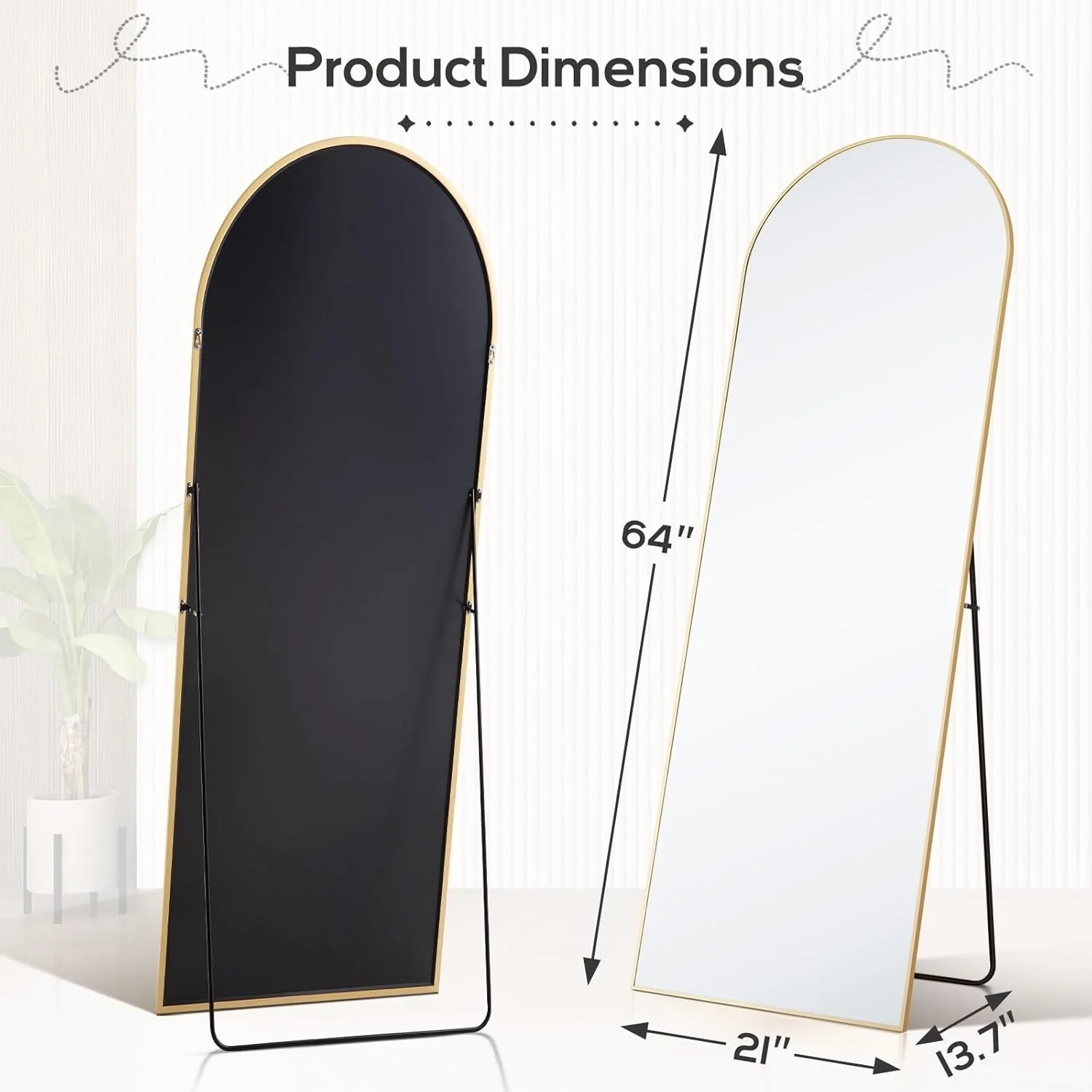 21x64 Full Length Arched Mirror, Large Tall Body Dressing Mirror with Aluminum Alloy Frame, Stand and Wall Mount Option - Image 4