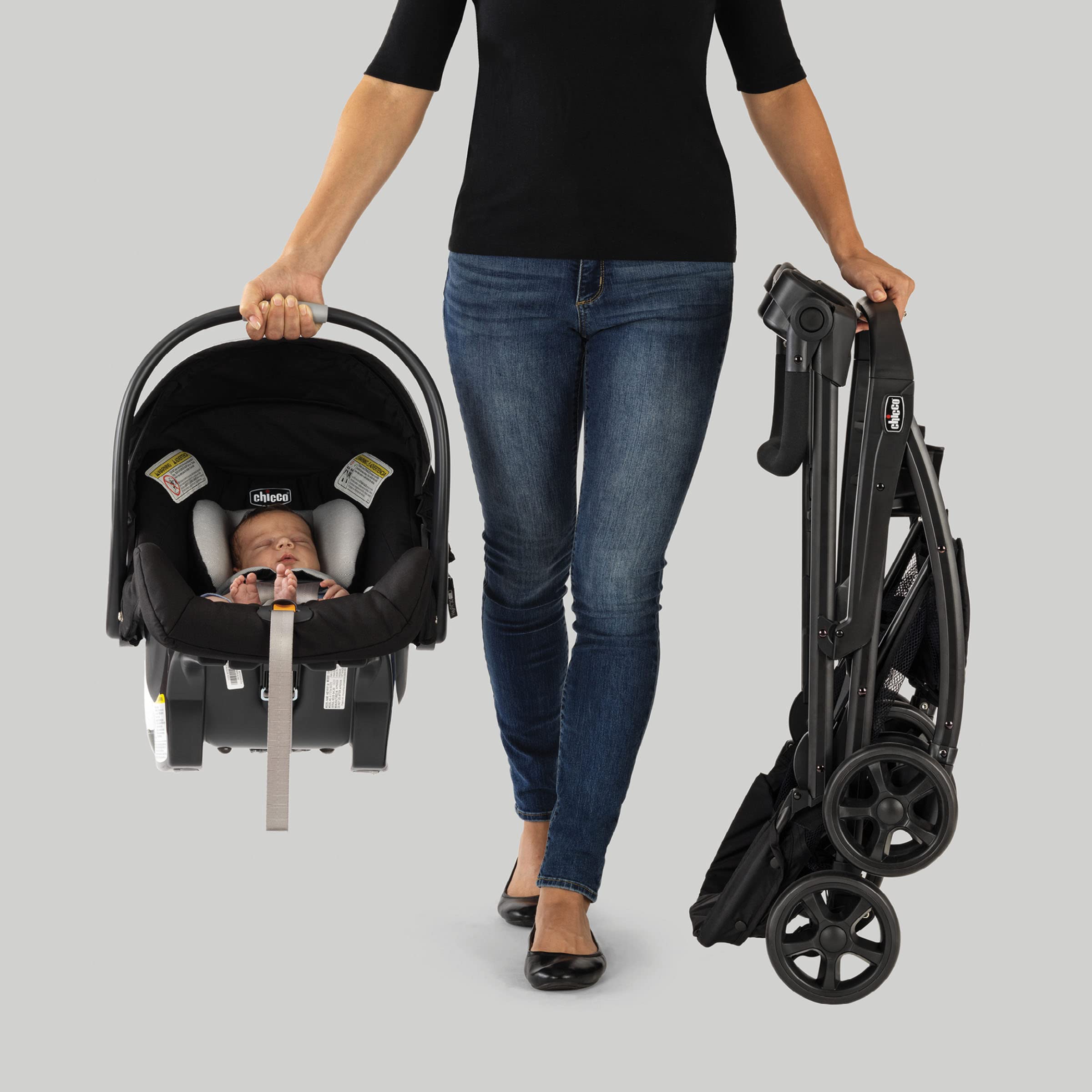 Lightweight Infant Car Seat Caddy Frame Stroller, Portable Baby Carrier Stroller Frame with Easy Fold Design - Image 3