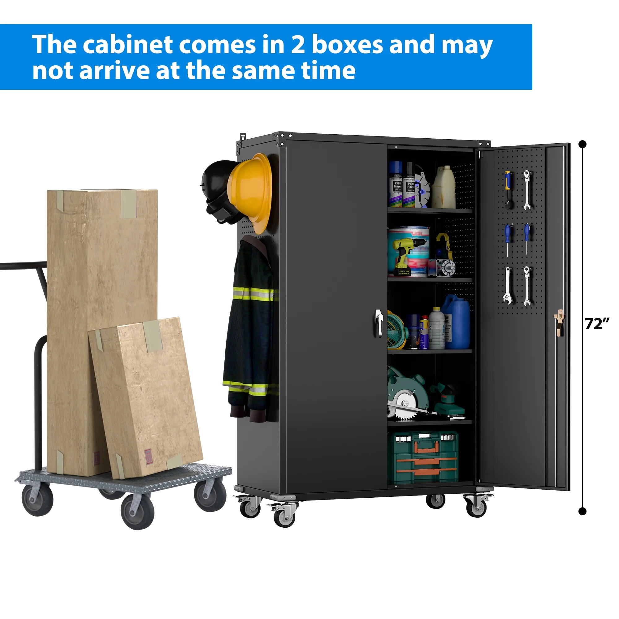 SUPEER 71" Metal Storage Cabinets with Wheels and Pegboards, Industrial Cabinet with 2 Drawers and 2 Adjustable Shelves,, Assembly Required - Image 81