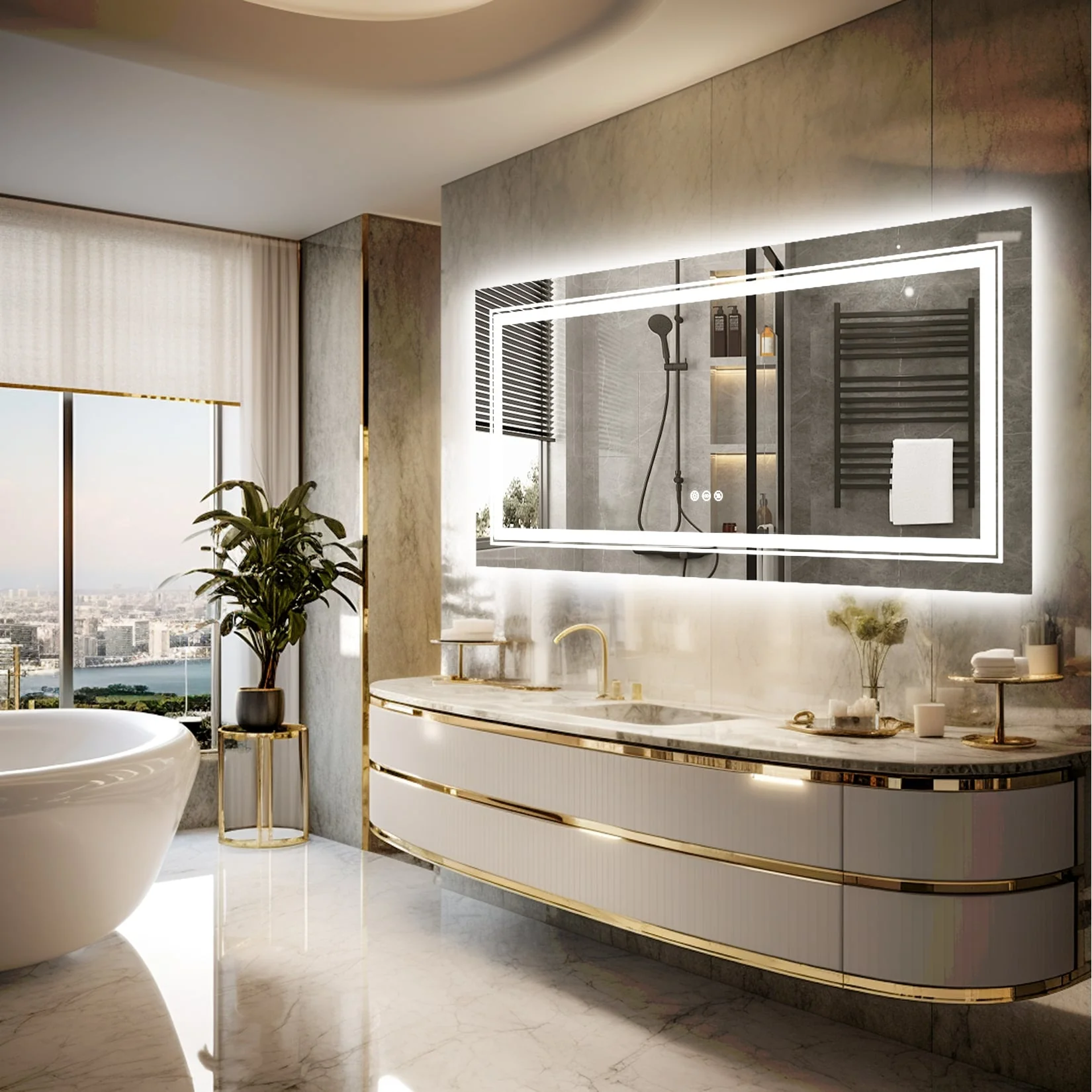 Extra Large LED Lighted Bathroom Mirror, Anti-Fog Wall Mounted Vanity Mirror with 3 Colors - Image 33