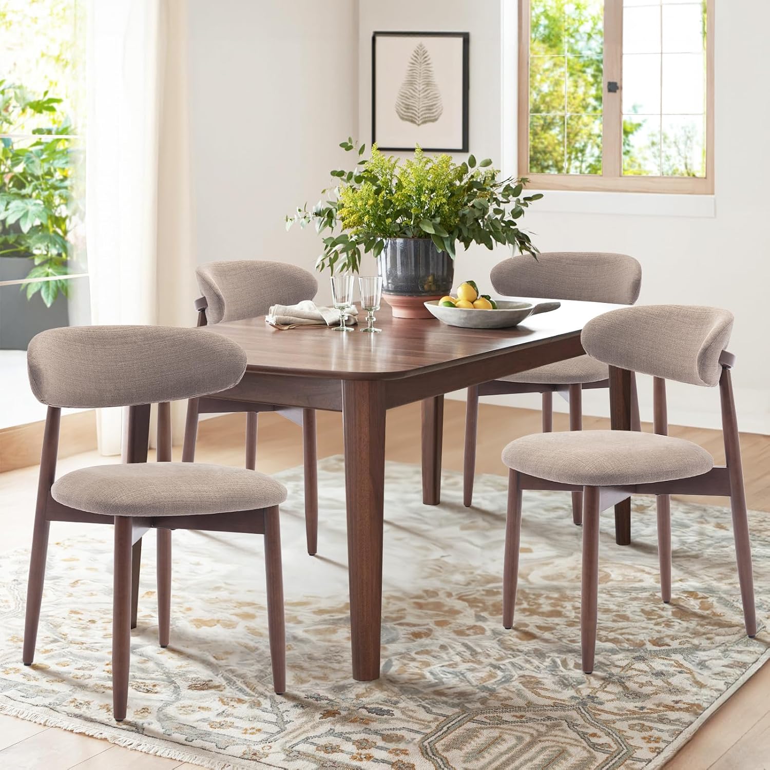 Wooden Dining Chairs Set of 4, Upholstered Kitchen Side Chairs, Beige - Image 11