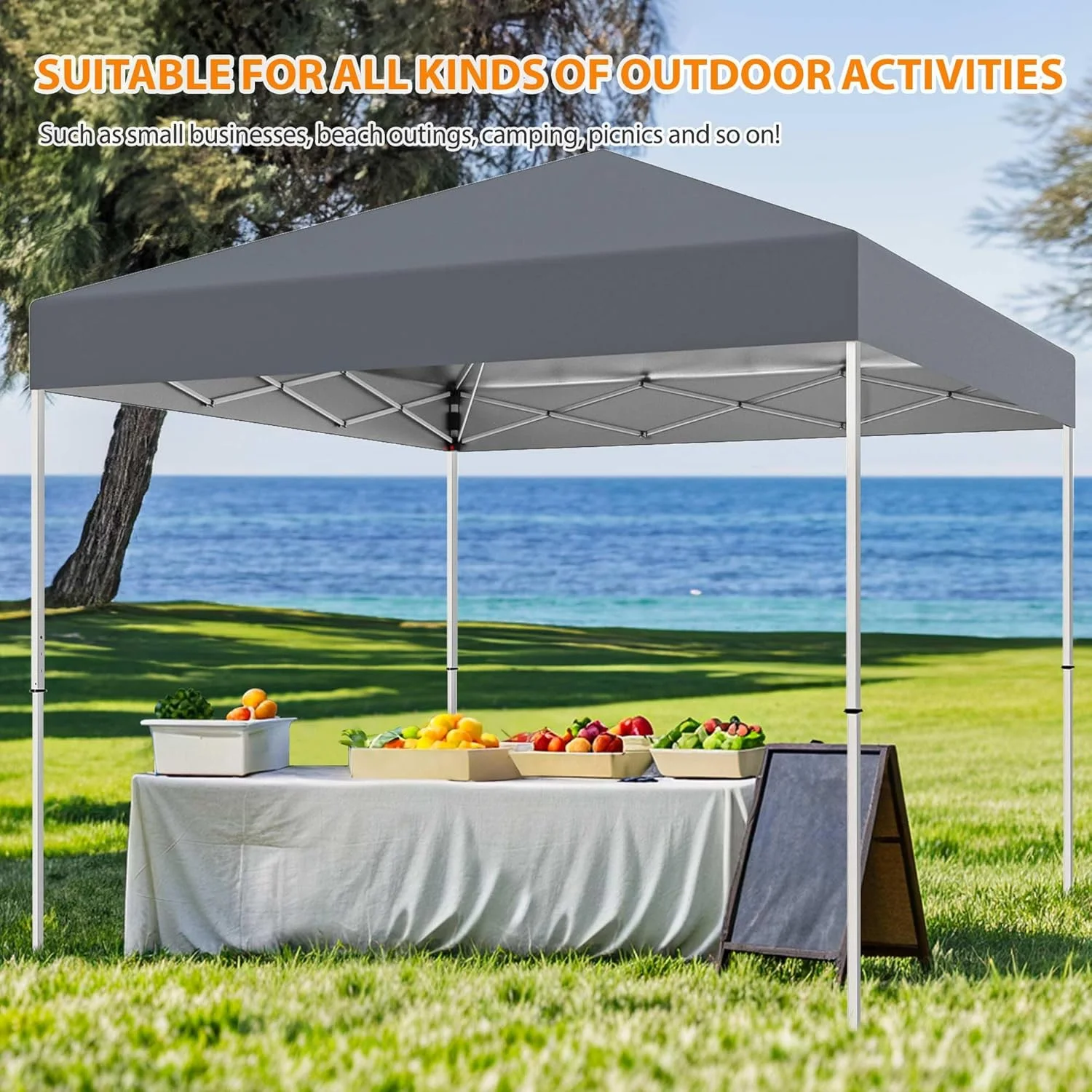 10 X 10ft Pop Up Canopy Tent Easy Set up Outdoor Instant Straight Legs Portable Gazebo Shelter with Wheeled Bag for Camp Beach Patio and Garden (Grey) - Image 8