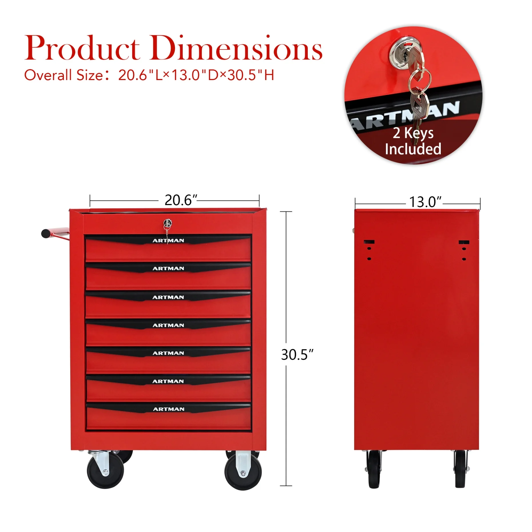 Rolling Steel Tool Chest with 7 Drawers, Ball Bearing Slides & 4-Wheel Mobility - Lockable Storage Cabinet for Workshop or Garage - Image 8