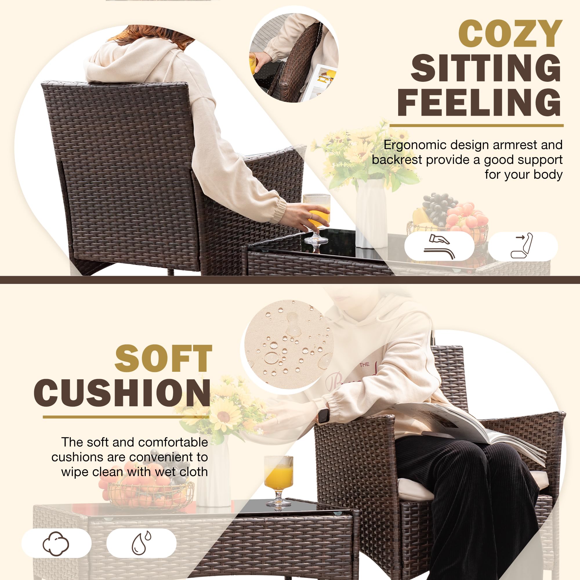 4-Piece Outdoor Patio Furniture Set, Rattan Wicker Chairs and Outdoor Seating Set - Image 6