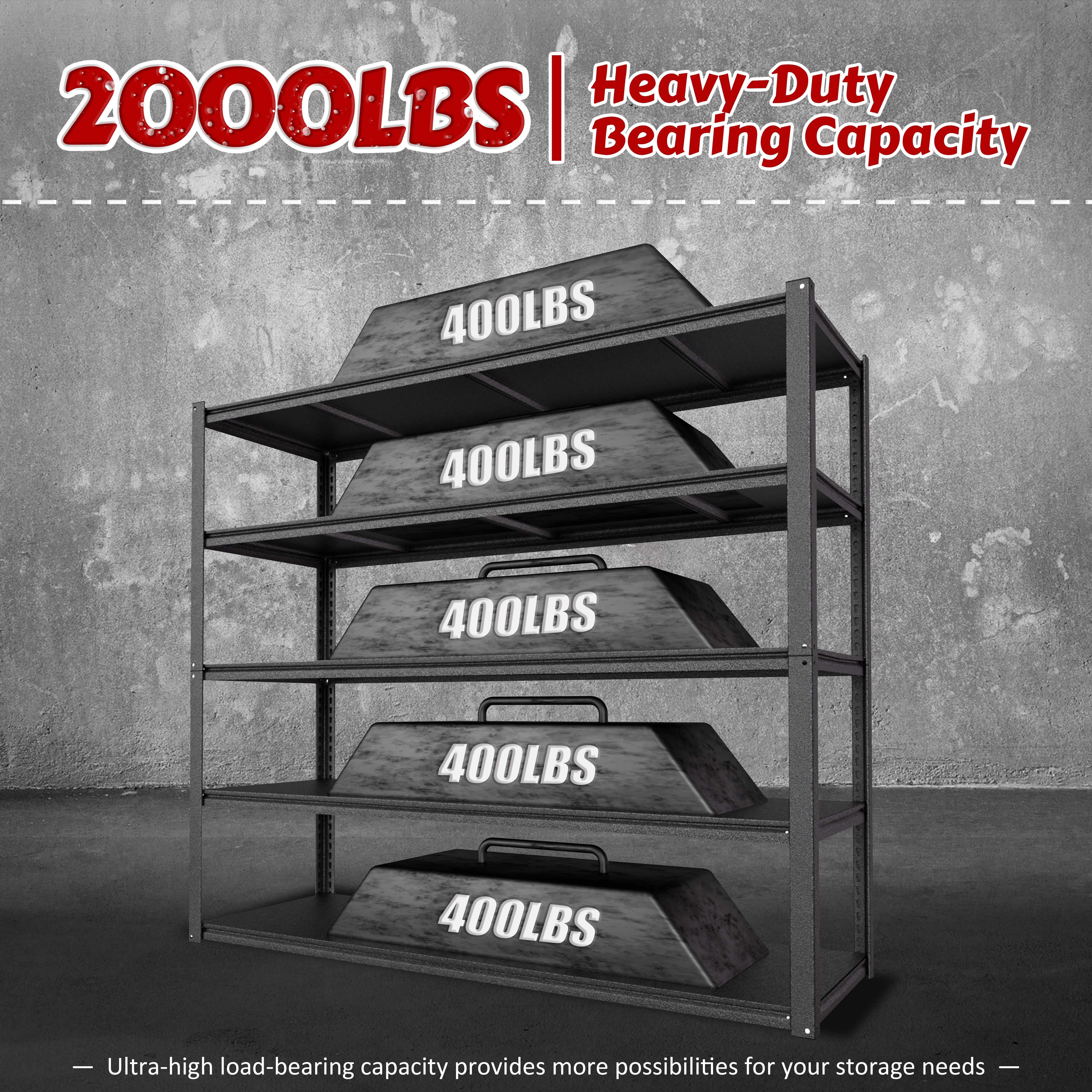 VEIKOUS 72 "H 5-Tier Metal Shelving, Heavy Duty Storage Rack w/ 2000Lbs Load Capacity for Garage, Basement, Shop, Black - Image 12