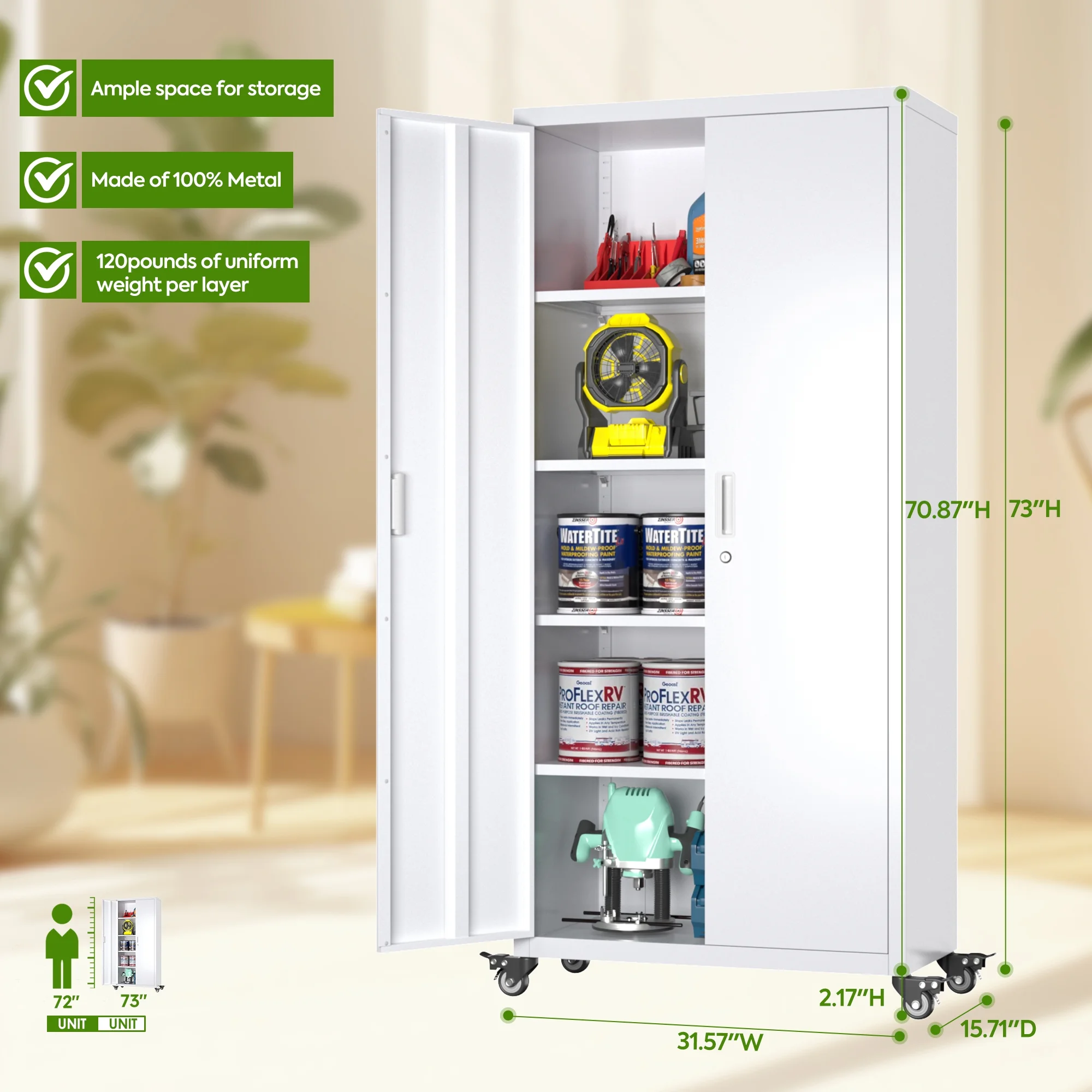 SUPEER 71" Metal Storage Cabinets with Wheels and Pegboards, Industrial Cabinet with 2 Drawers and 2 Adjustable Shelves,, Assembly Required - Image 101