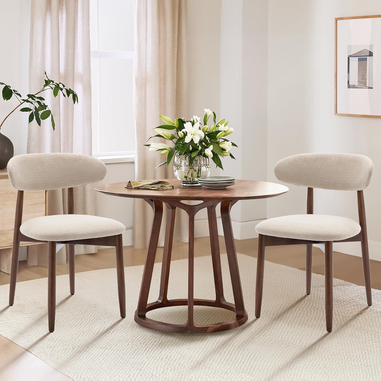 Wooden Dining Chairs Set of 4, Upholstered Kitchen Side Chairs, Beige - Image 5