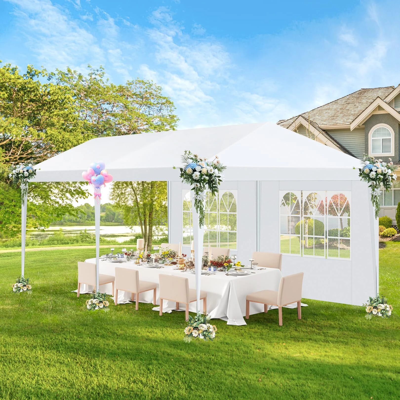 Hoteel Party Tent 10x20 Canopy Tents for Parties with 4 Removable Sidewalls, Patio Camping Gazebo, Portable Tent for Parties, Weddings, BBQ, Waterproof, White - Image 4