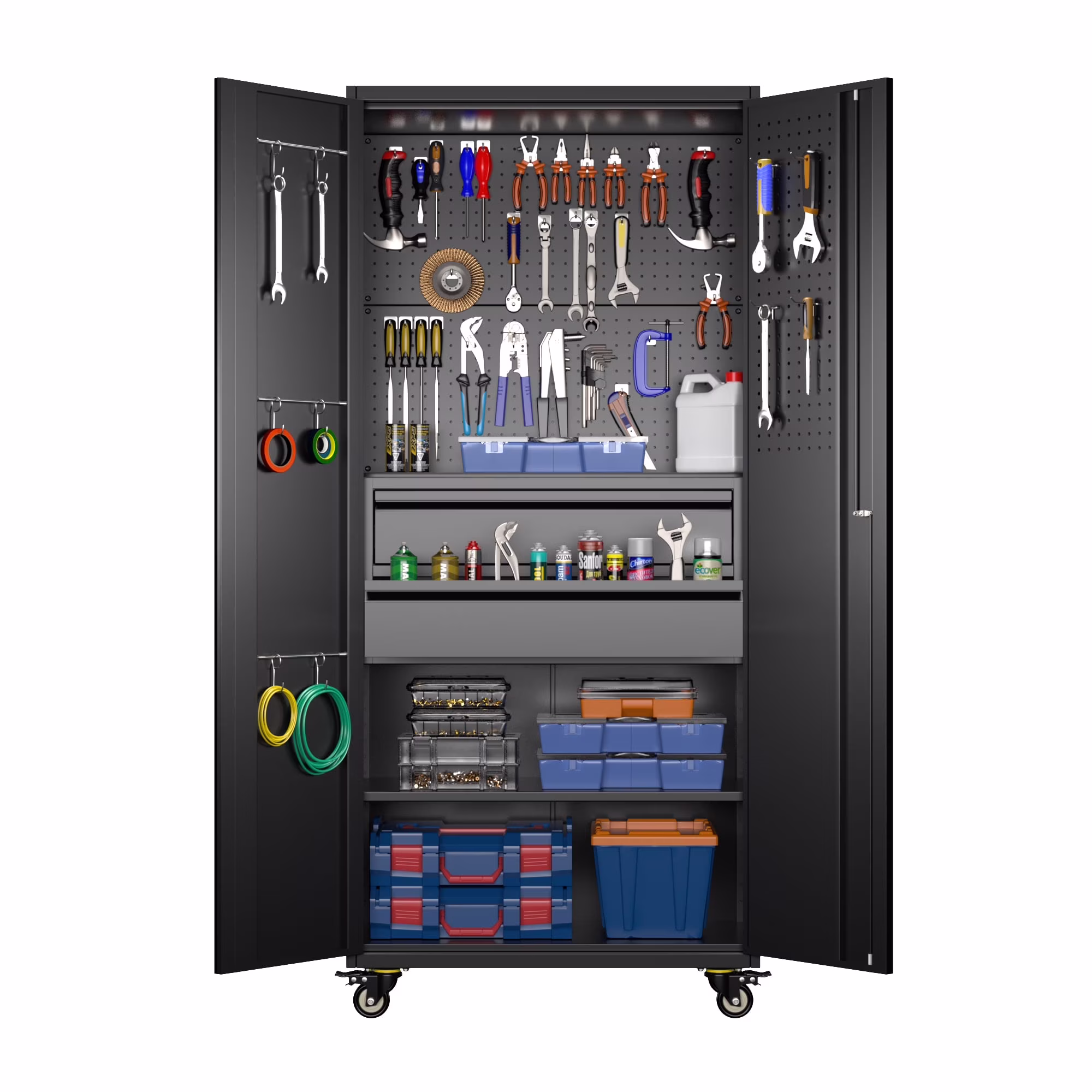 Aobabo Metal Storage Cabinet with Lock,Garage Storage Cabinet with Wheels,72In Steel Storage Cabinet for Garage Home Storage, Black Required-Assembly - Image 43