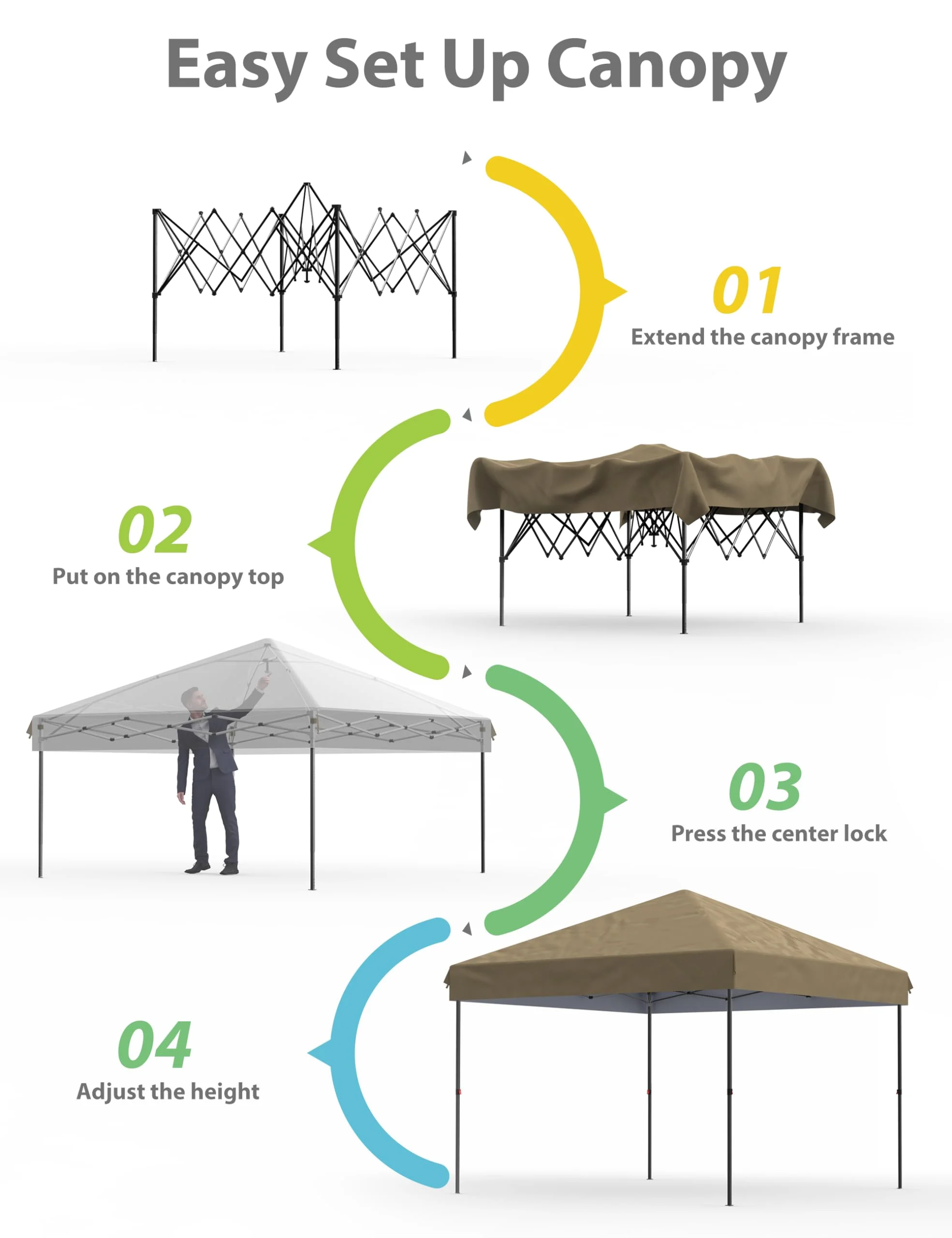 DSstyles 10x10 Ft Pop Up Canopy Tent Easy One Person Set-up, Instant Portable Shelter with 4 Stakes, 4 Ropes, 4 Sandbags for Patio, Outdoor Activities - Image 10
