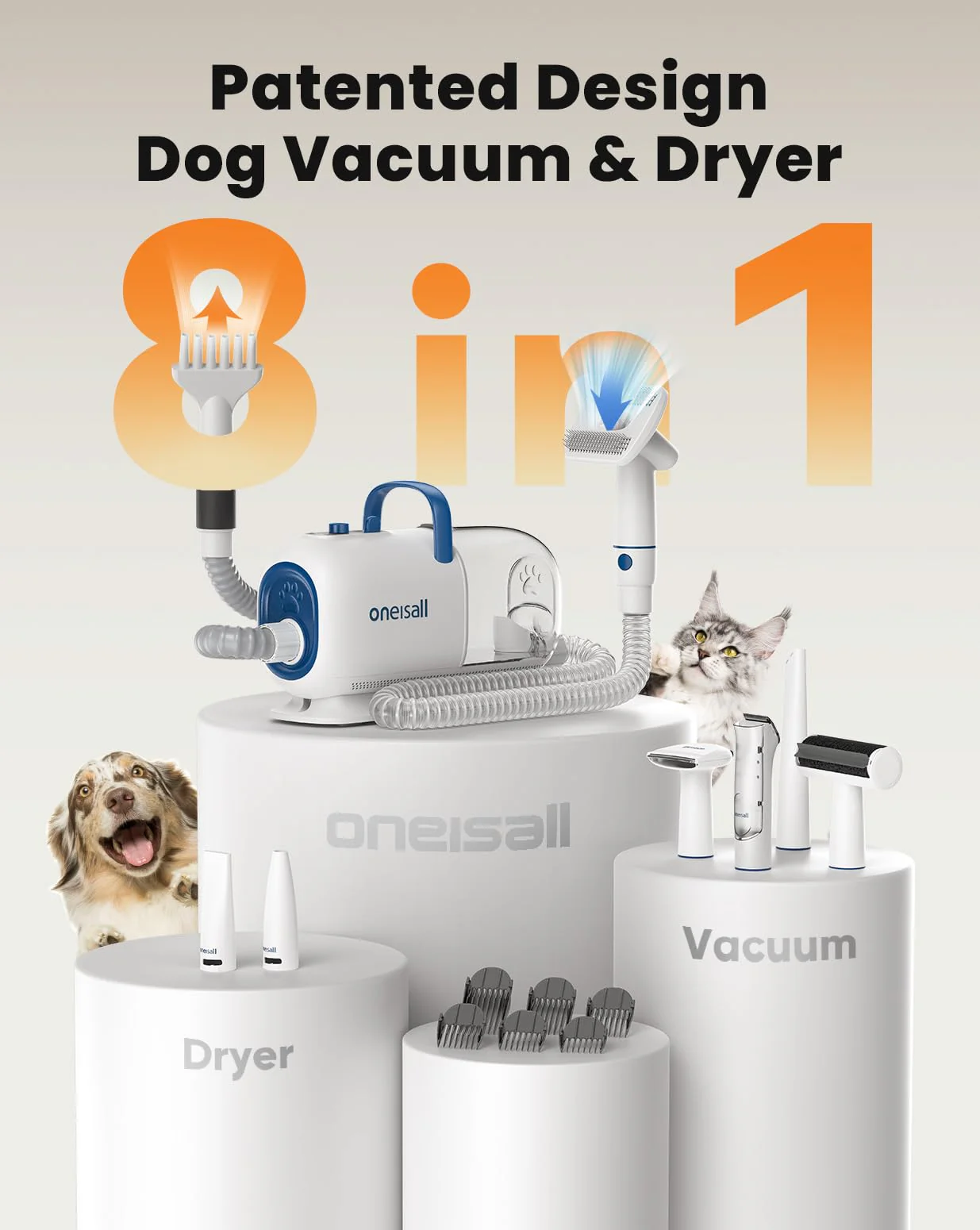 8-in-1 Dog Grooming Vacuum & Dryer, Pet Shedding and Grooming Kit for Hair Removal, Clipping and Drying - Image 2
