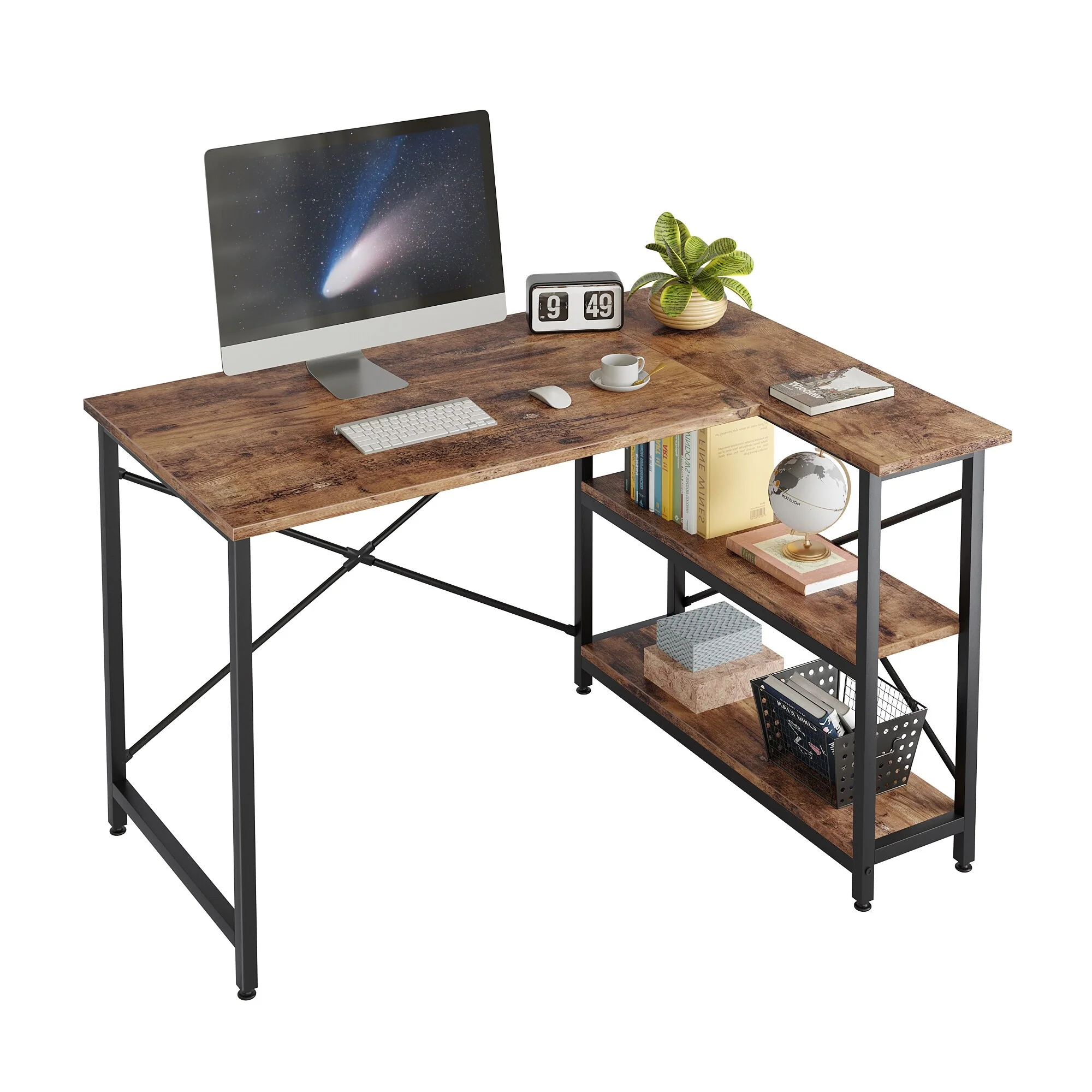 Small L Shaped Computer Desk with Storage Shelves, Compact Corner Workstation for Home Office and Study - Image 61