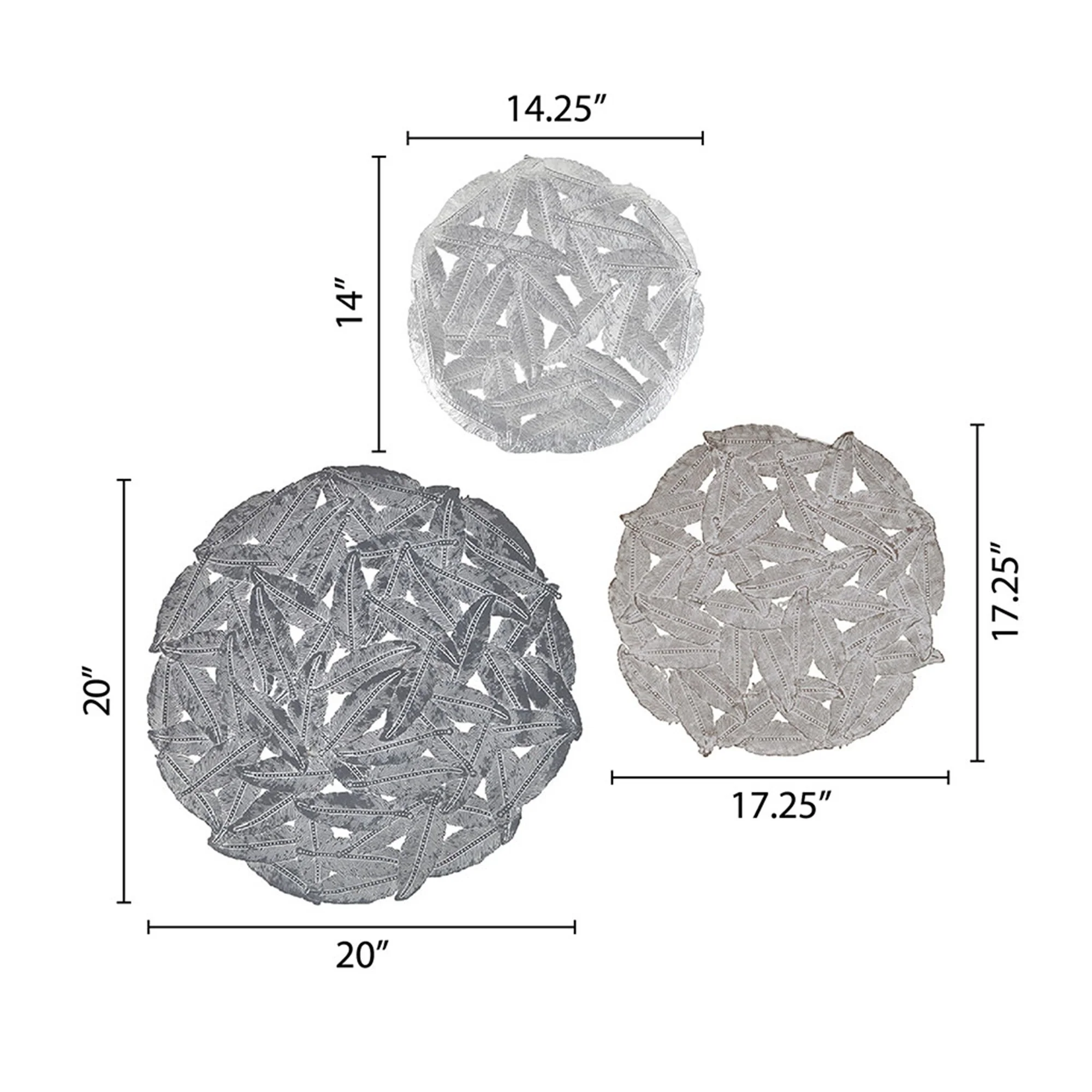 Textured Feather 3-Piece Metal Disc Wall Decor Set, Decorative Wall Art for Home - Image 51
