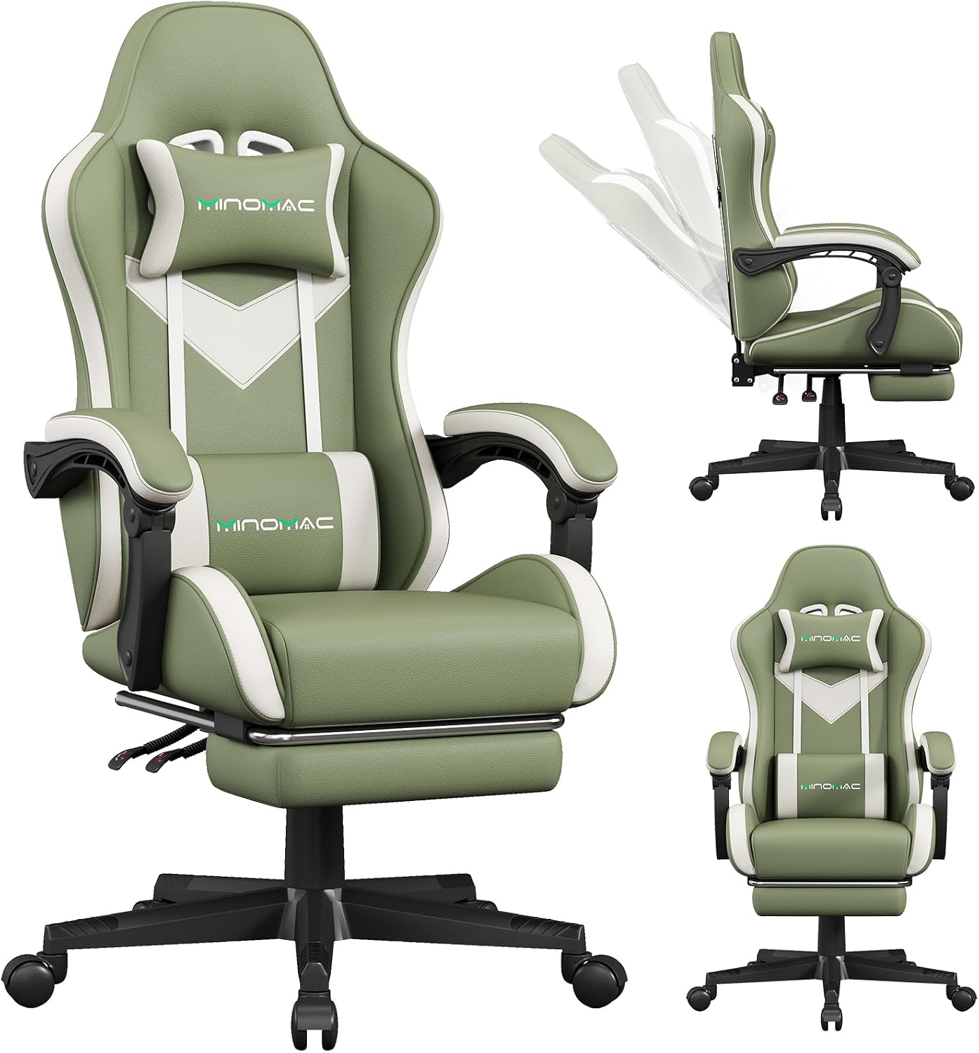 Gaming Chair Ergonomic Gamer Computer Office Chair, with Footrest, Lumbar Support, Headrest, Adjustable Height, Swivel Rolling - Image 7