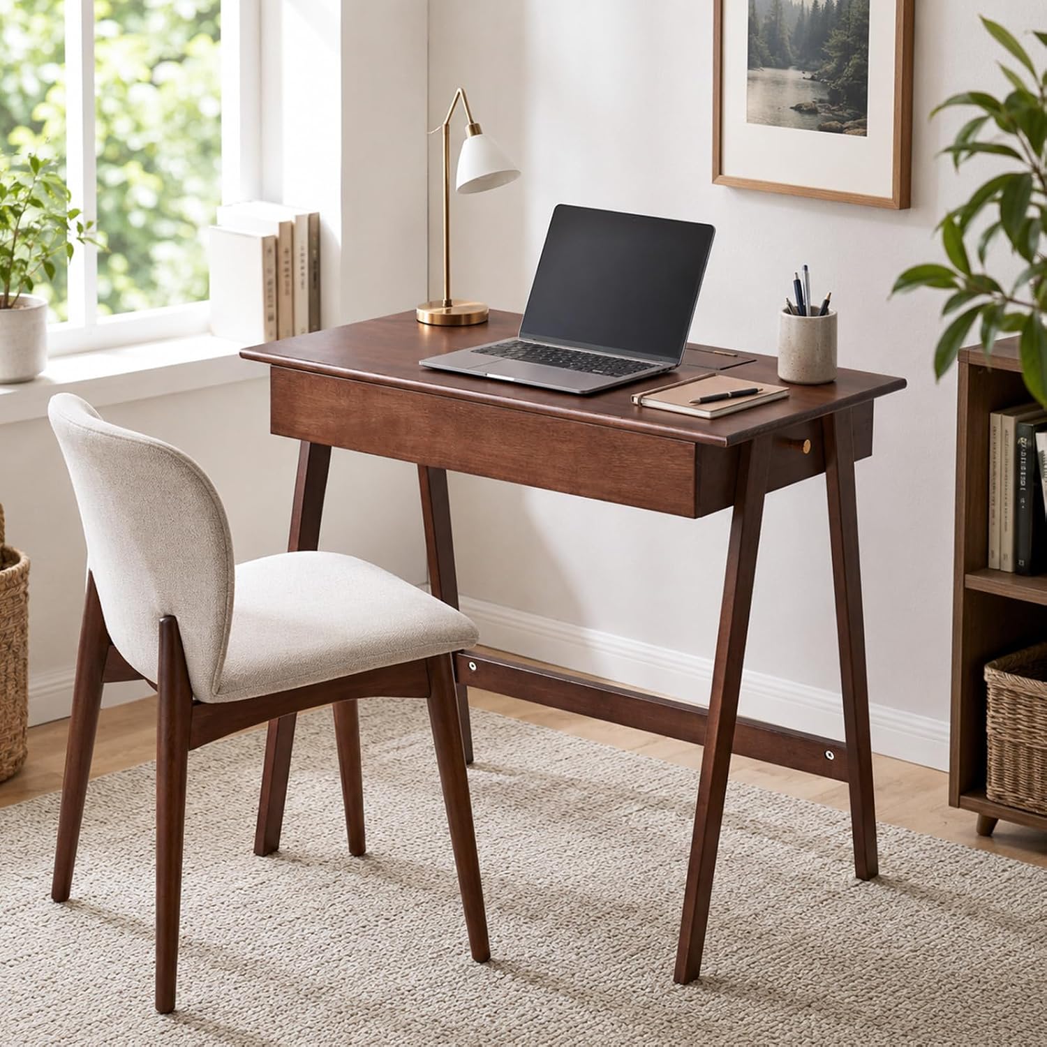 Computer Desk with Drawer and Cable Management, Walnut, 31.5" W
