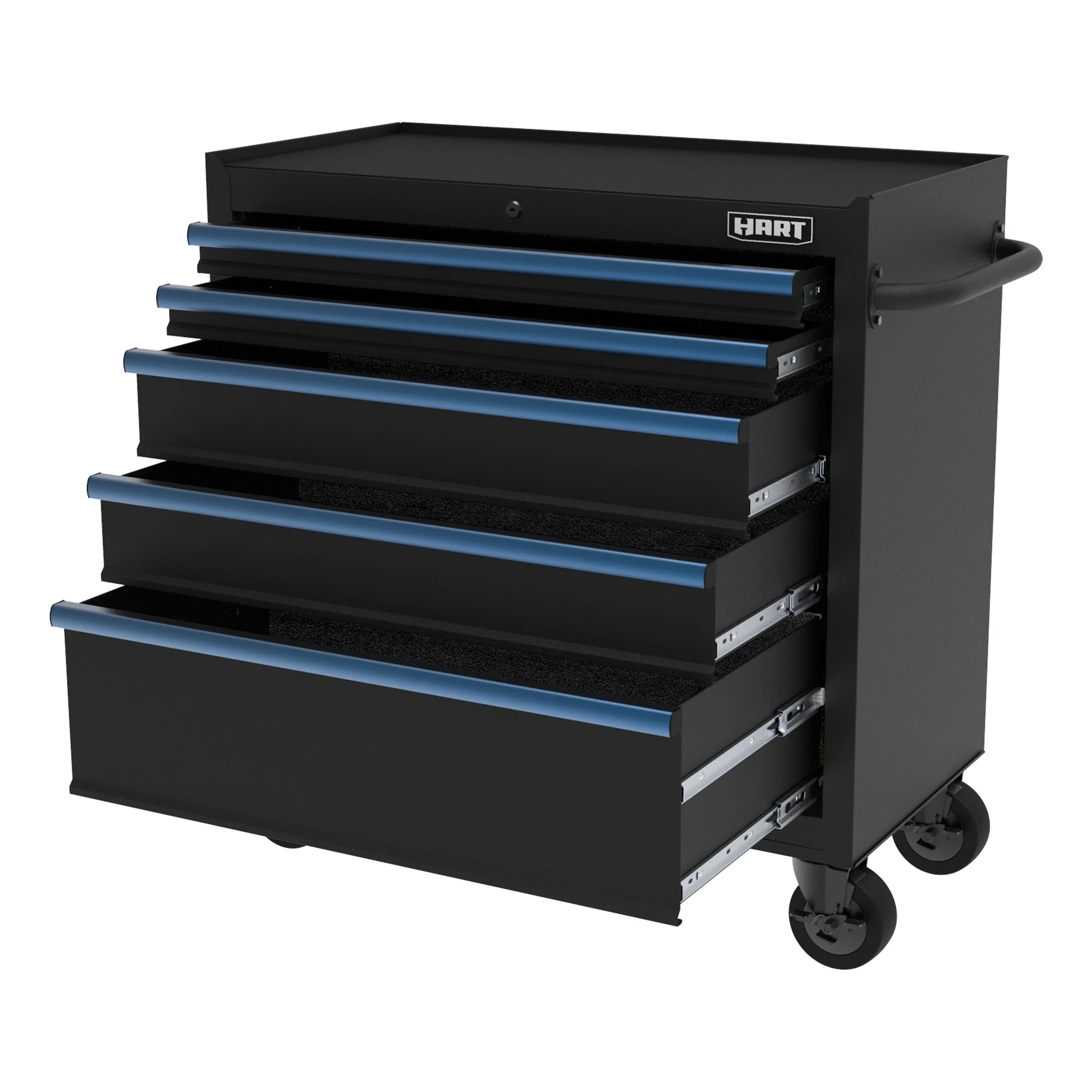 HART 36-Inch 5-Drawer Rolling Tool Cabinet with Wood Top, Locking Steel Garage Storage, Black - Image 2