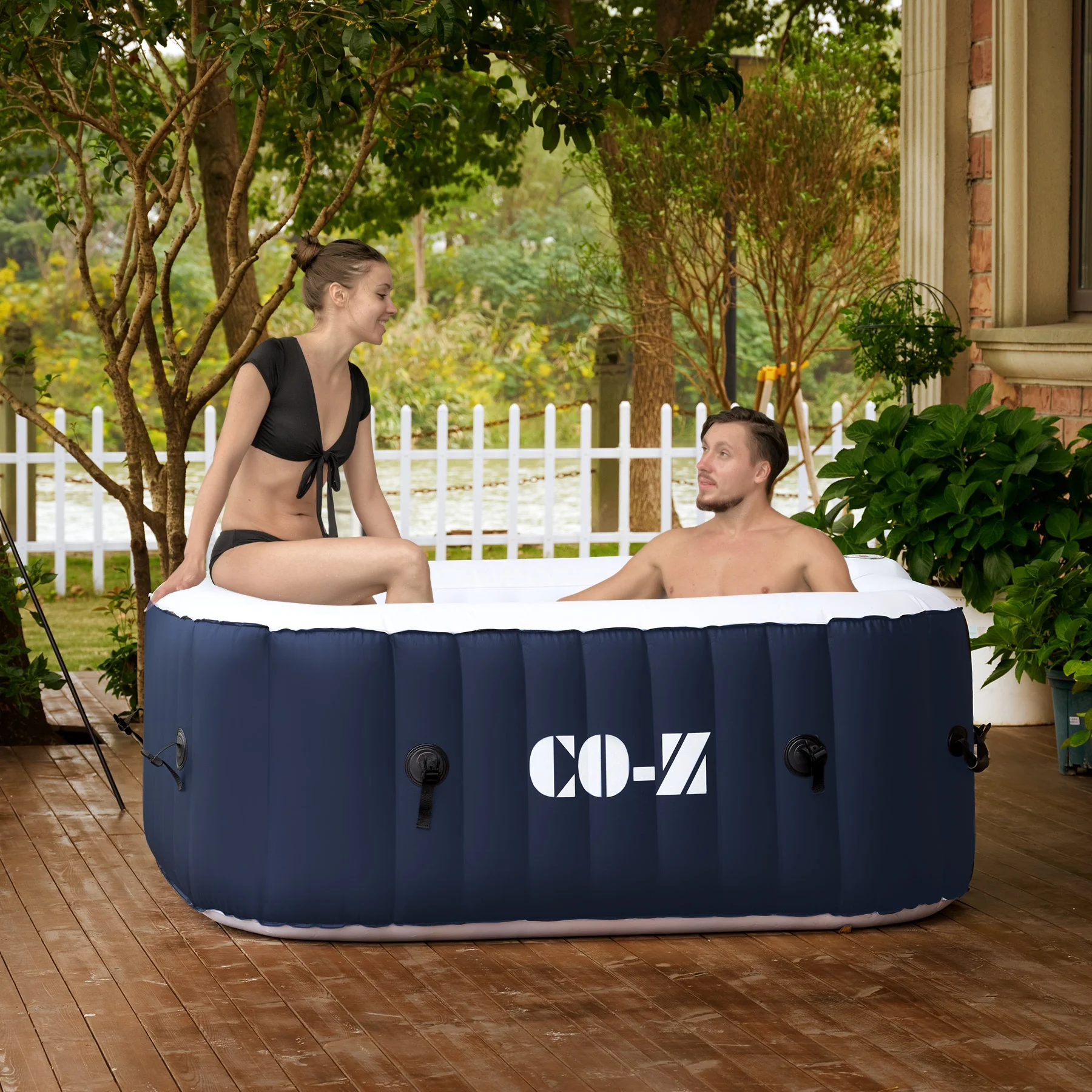 CO-Z 5x5ft PVC Square Inflatable Spa Tub & 120 Massaging Jets for Patio & More for 4-person Blue - Image 2