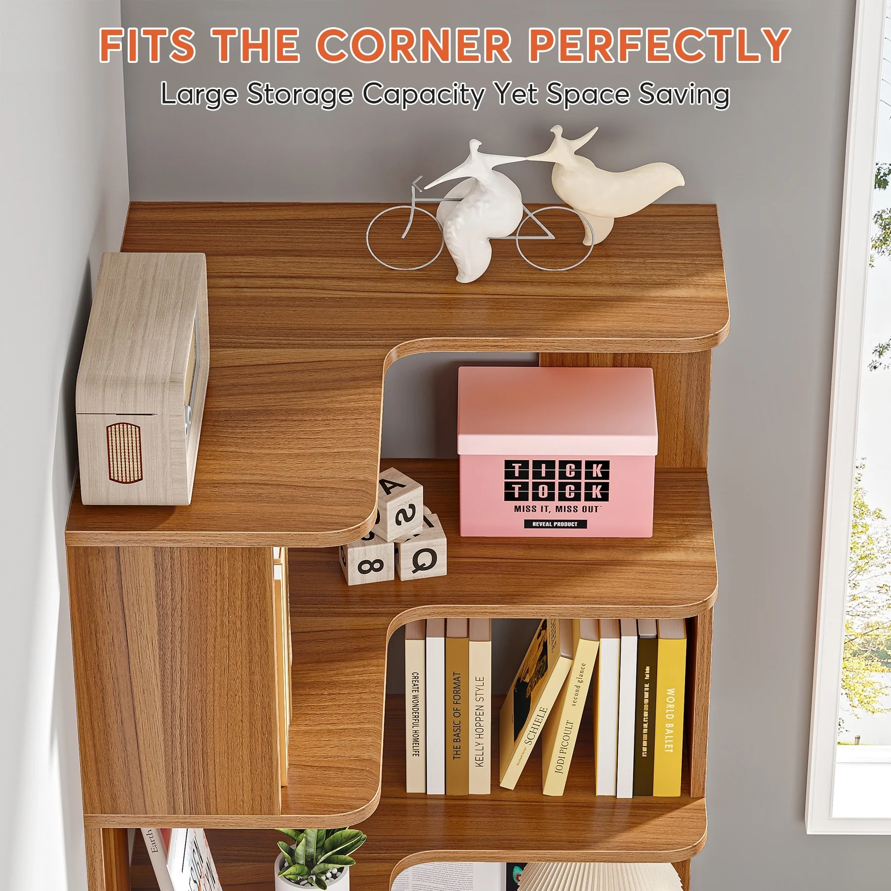 64.9 Inch Tall 6-Tier Corner Bookshelf, Freestanding Wood Industrial Bookcase - Image 16