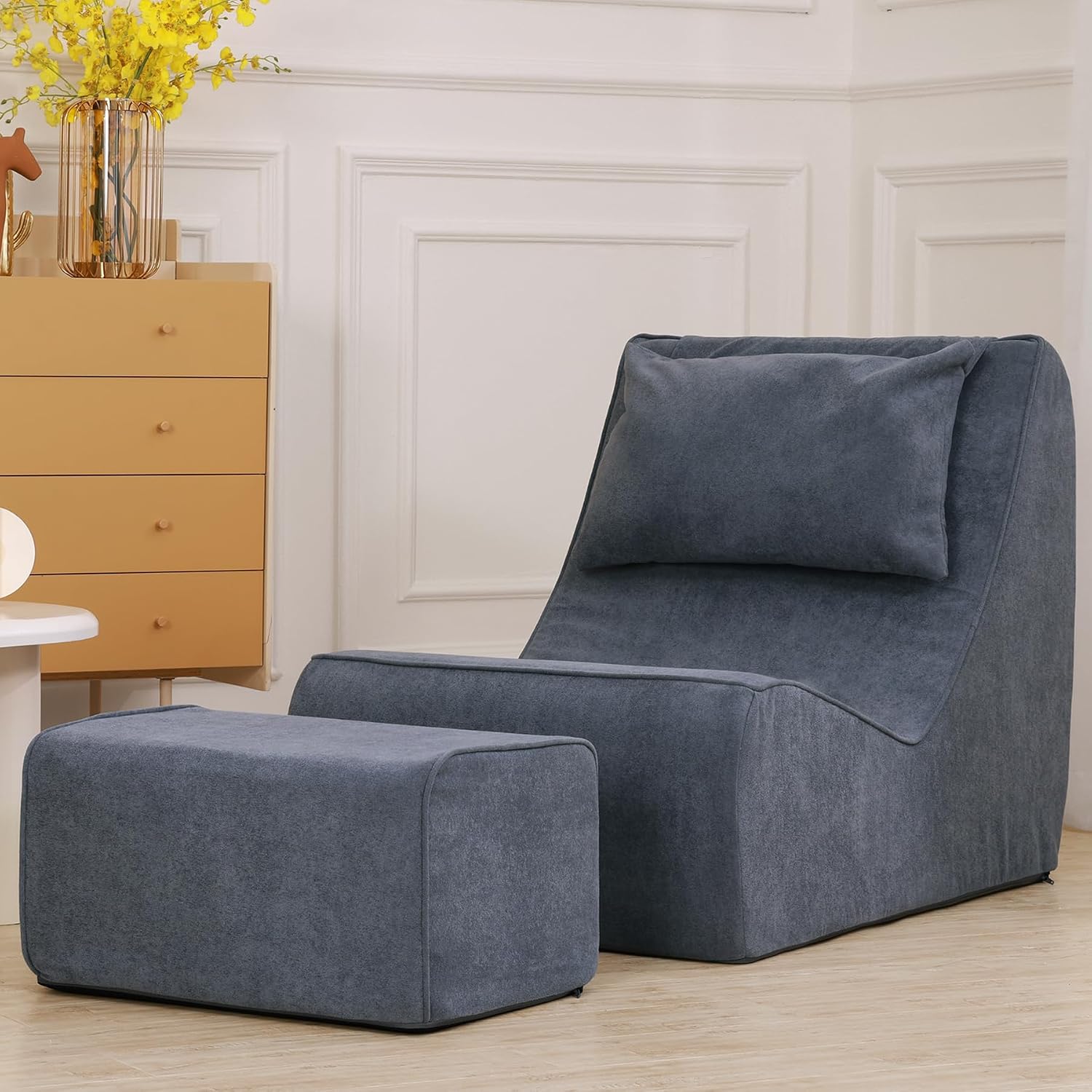 Chaise Lounge Chair with Ottoman,Giant Corduroy Bean Bag Chair for Adults - Image 3