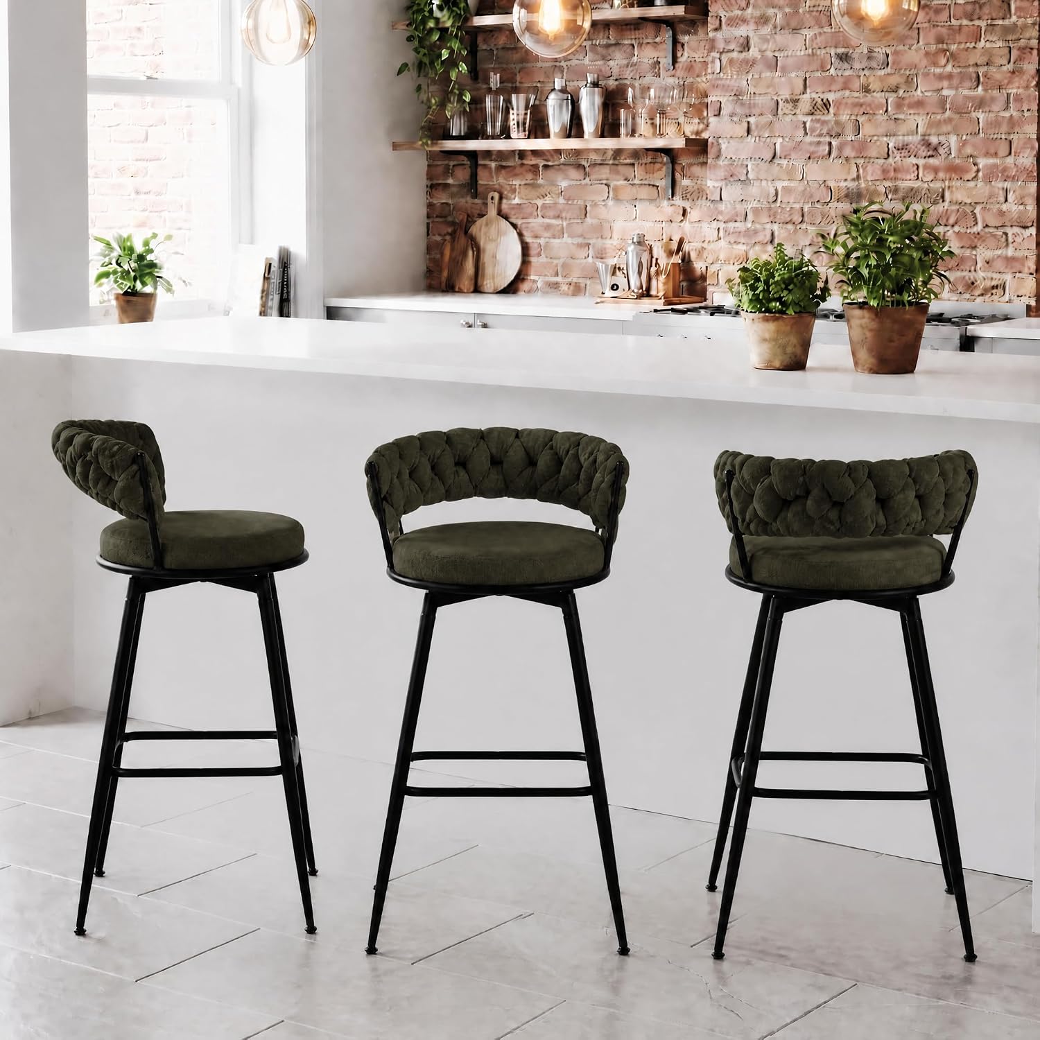 Bar Stools Set of 2 Upholstered Kitchen Counter Height Barstool Grey - Image 9