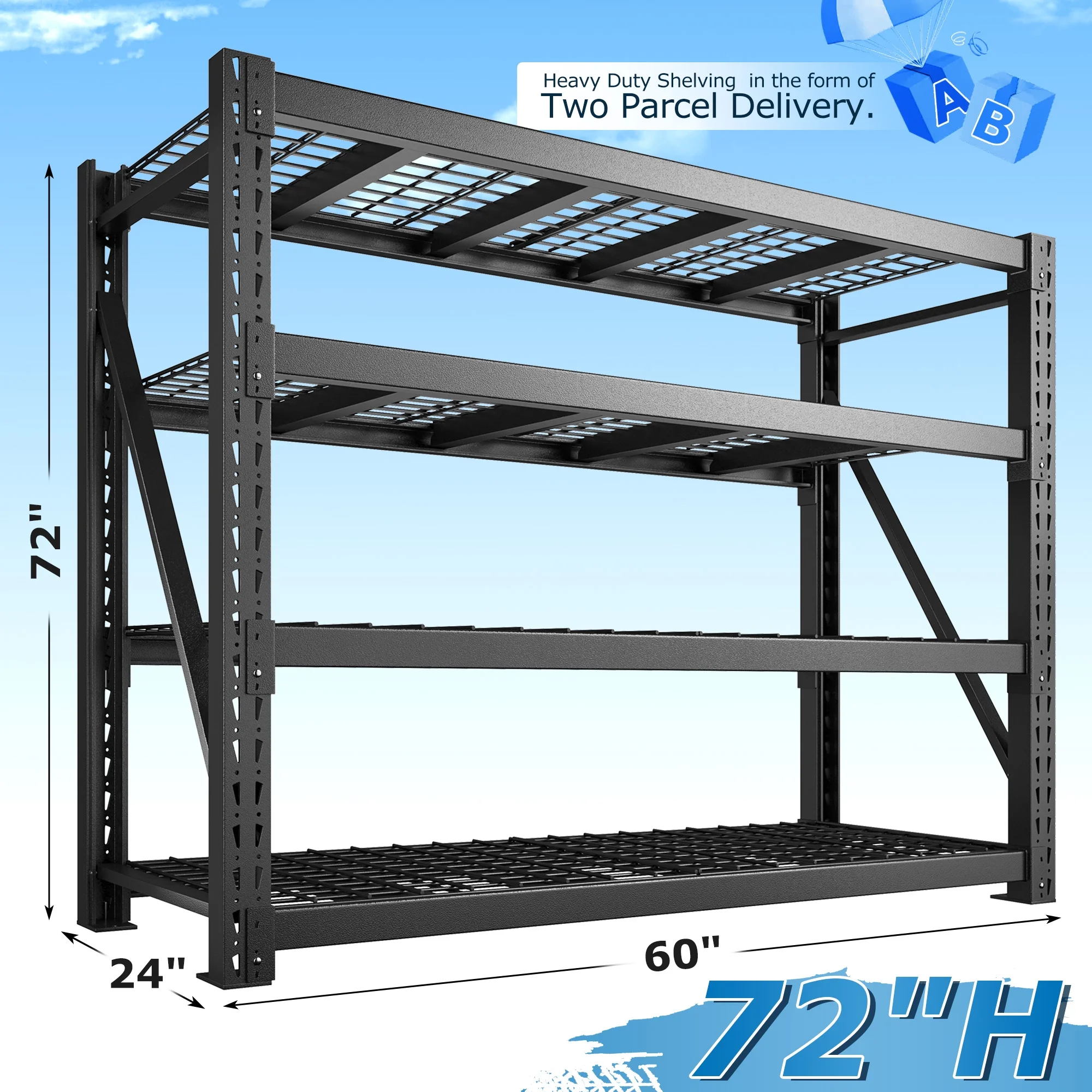REIBII 11000LBS Heavy Duty Industrial Shelving Unit for Garage Storage,Shop,Warehouse,Basement,Commercial,60"W x 24"D x 72"H - Image 9
