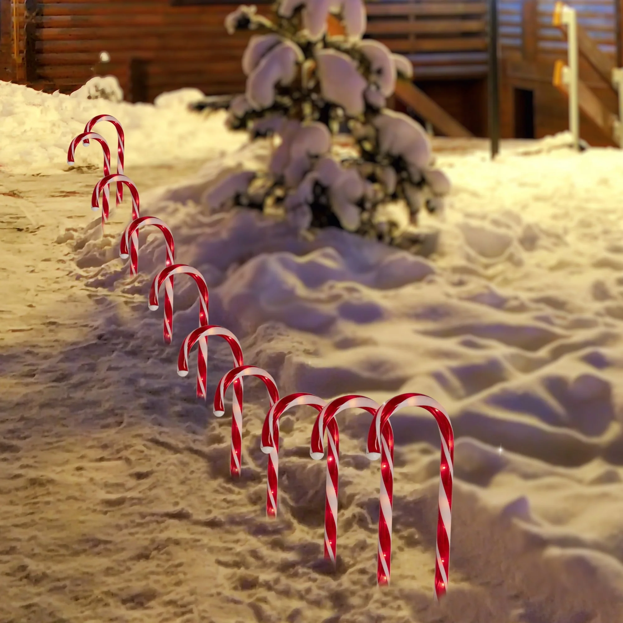 Set of 10 Red Lighted Outdoor Candy Cane Christmas Lawn Stakes 12" - Image 3