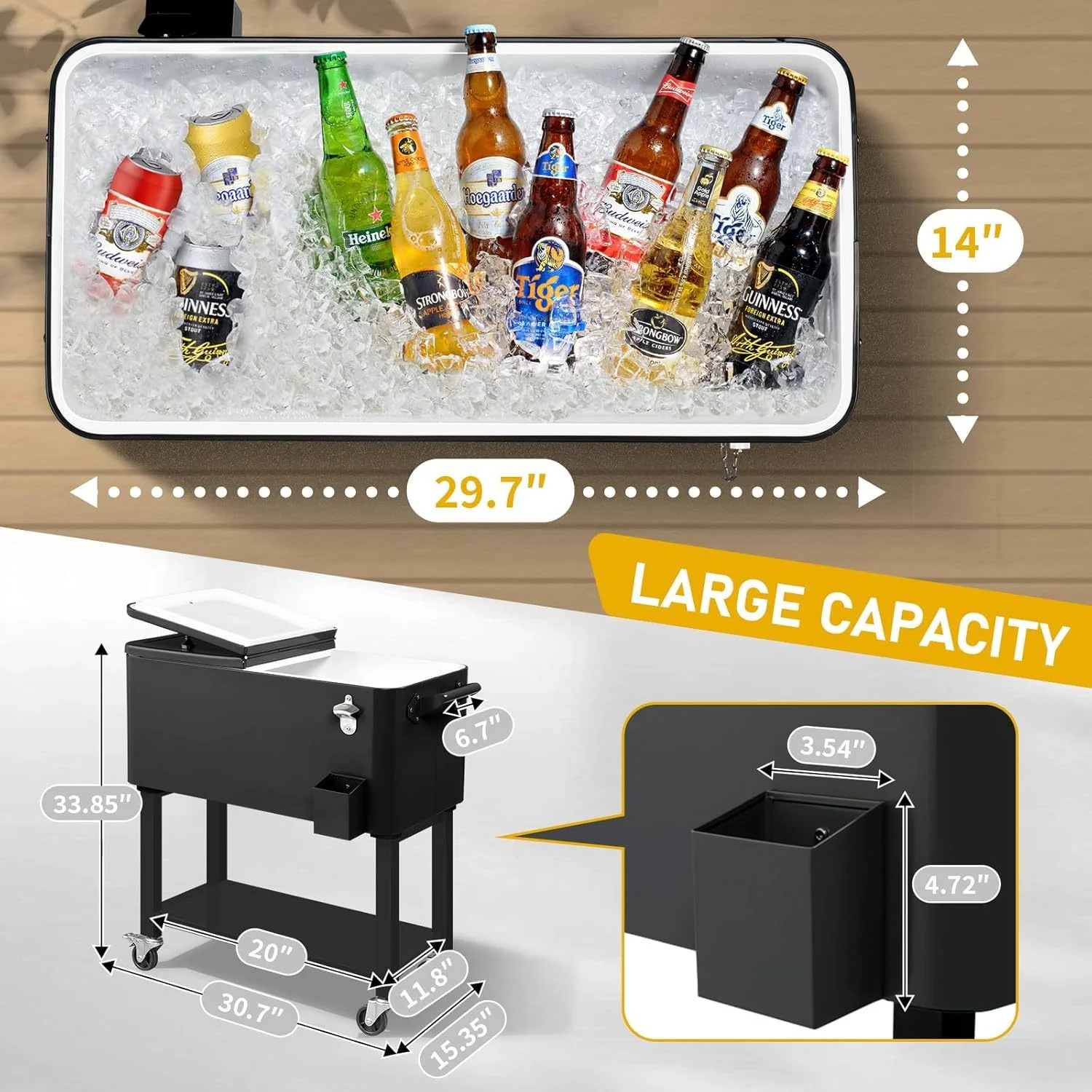 ?Large 80 Quart Portable Rolling Cooler with Lockable Lid, Features Catch Basin, Utility Tray, and Bottle Opener for Patio, Parties, Boating, and Vacation? - Image 2