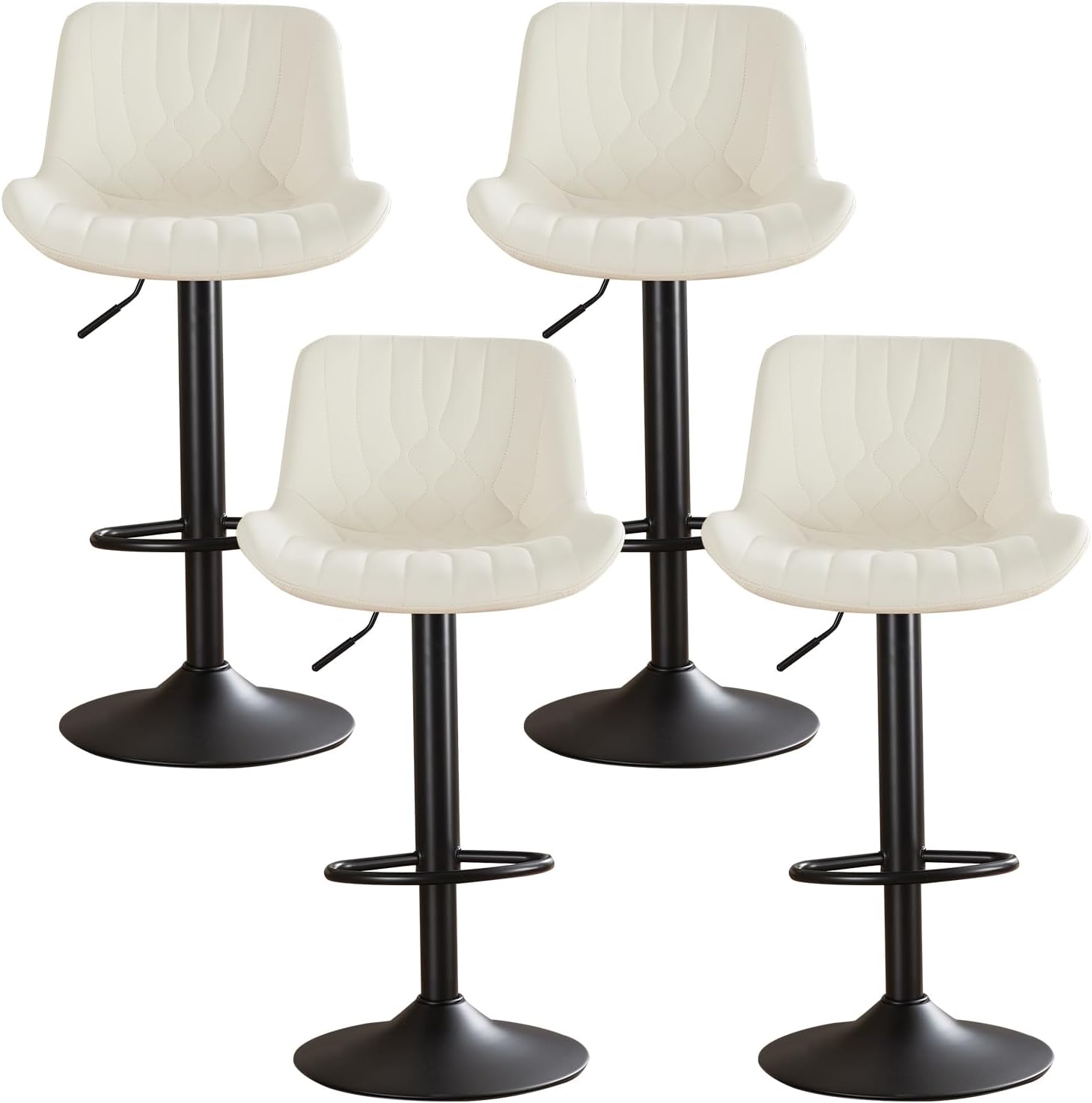 Modern Adjustable Bar Stools Set of 2,Swivel Backs with Faux Leather Counter Height for Kitchen Island Breakfast Bar Chairs Padded Seats for Bar(Black) - Image 11