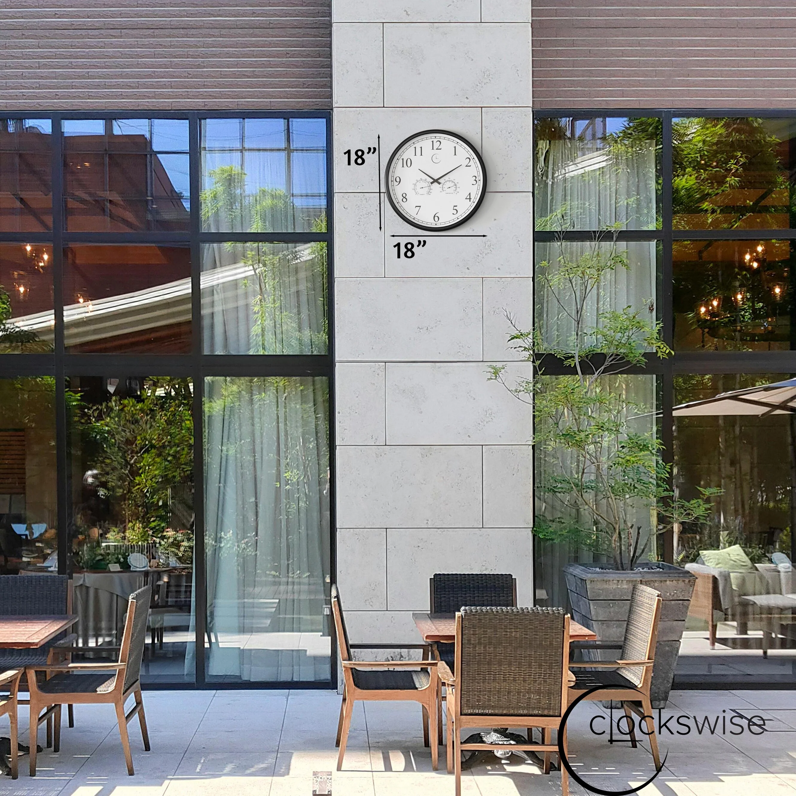 Large Outdoor Wall Clock with Thermometer, Waterproof Silent Garden Weather Station, Black - Image 13