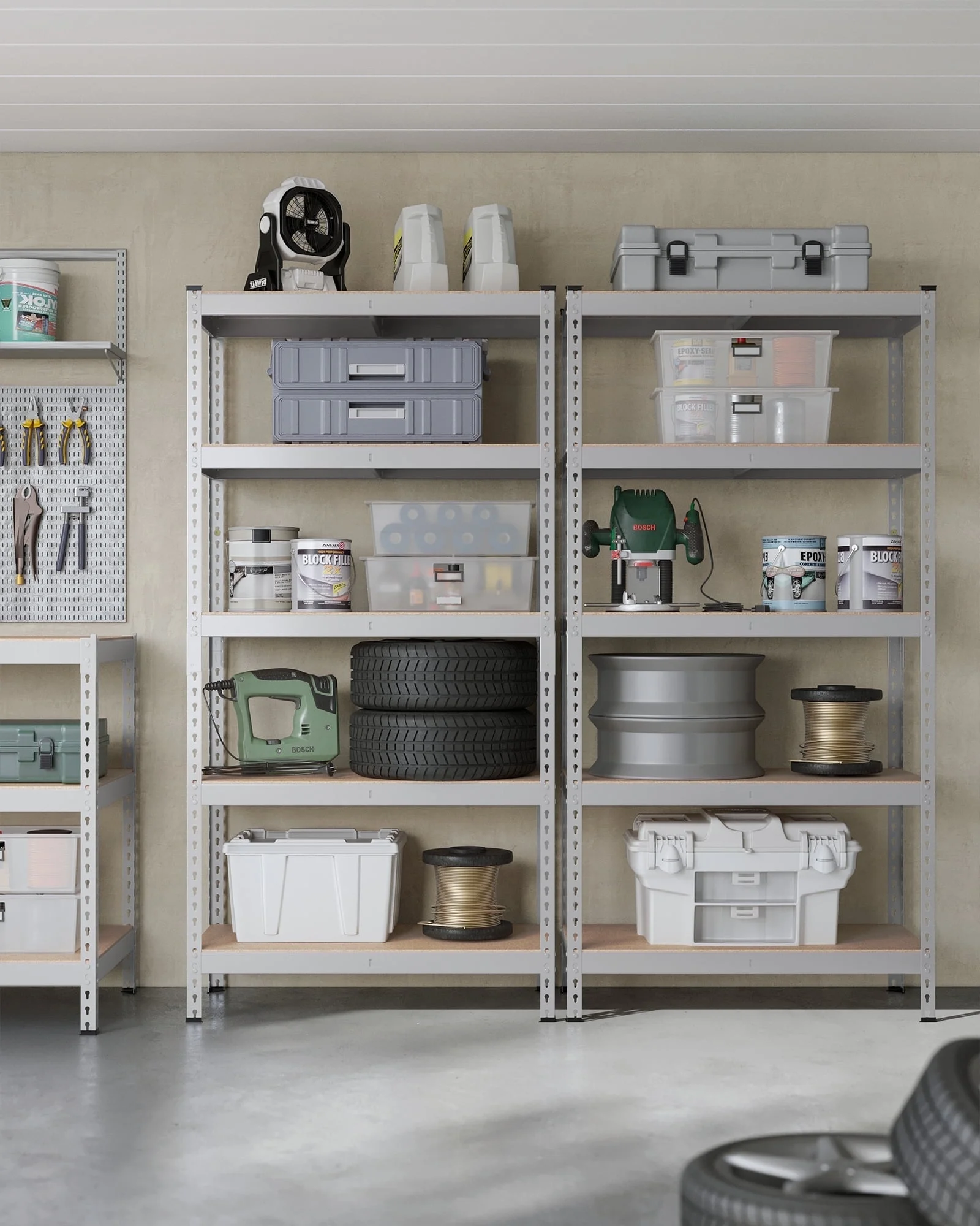Set of 2 Heavy-Duty 5-Tier Storage Shelves, 2310 lb Total Capacity, Boltless Adjustable Steel Shelving Units for Garage Basement, 59.1" H, Black - Image 11