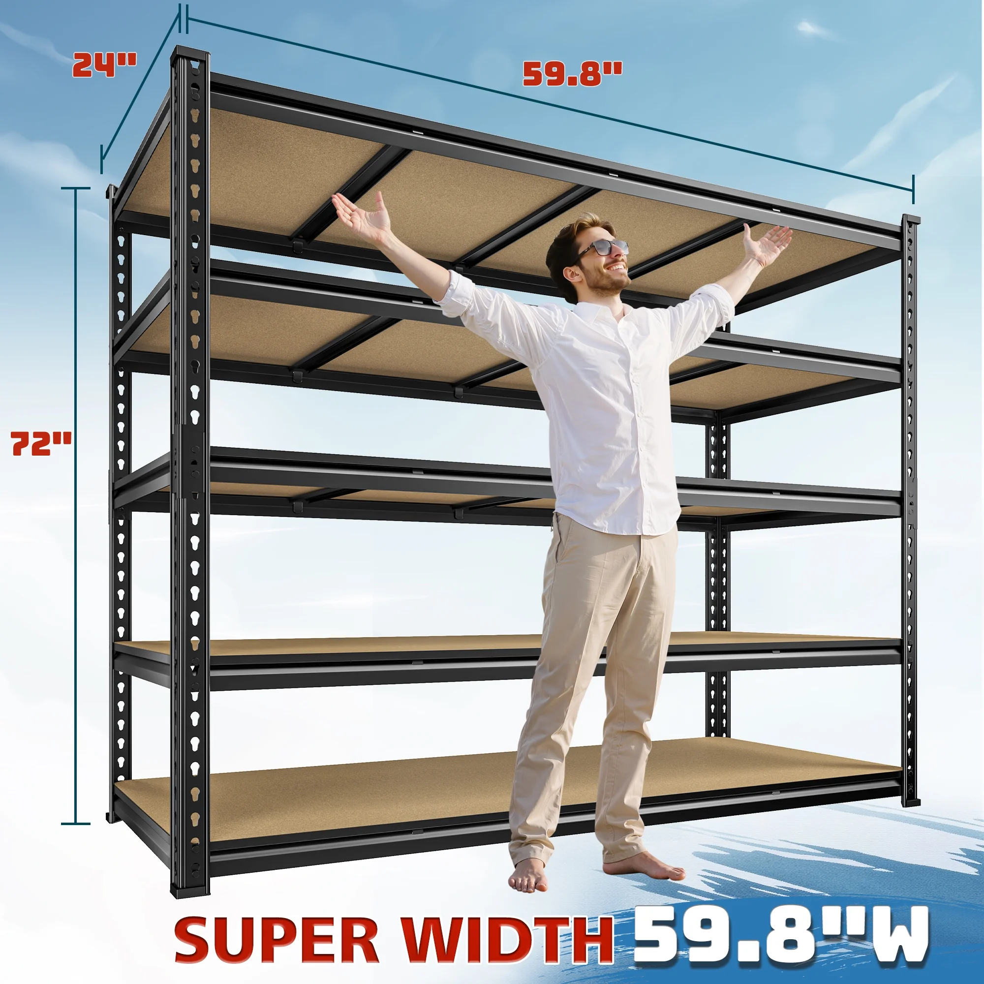 REIBII 60" W Garage Shelving 3000LBS Heavy Duty Storage Shelves Adjustable 5 Tier Metal Storage Rack,60" W x 24" D x 72" H - Image 23