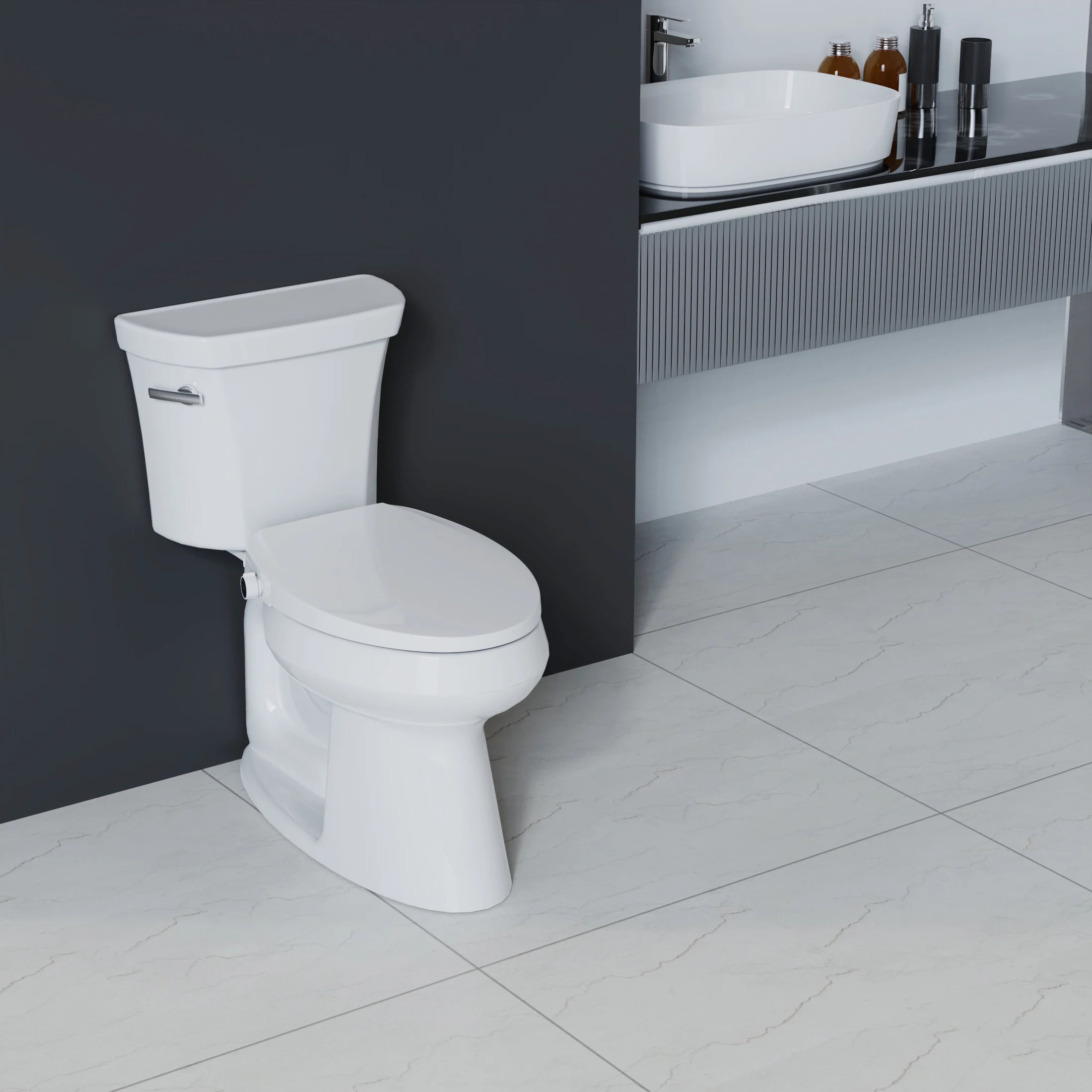 Mainstays Elongated Non-Electric Bidet Toilet Seat with Dual Self-Cleaning Nozzles, Daisy White - Image 2