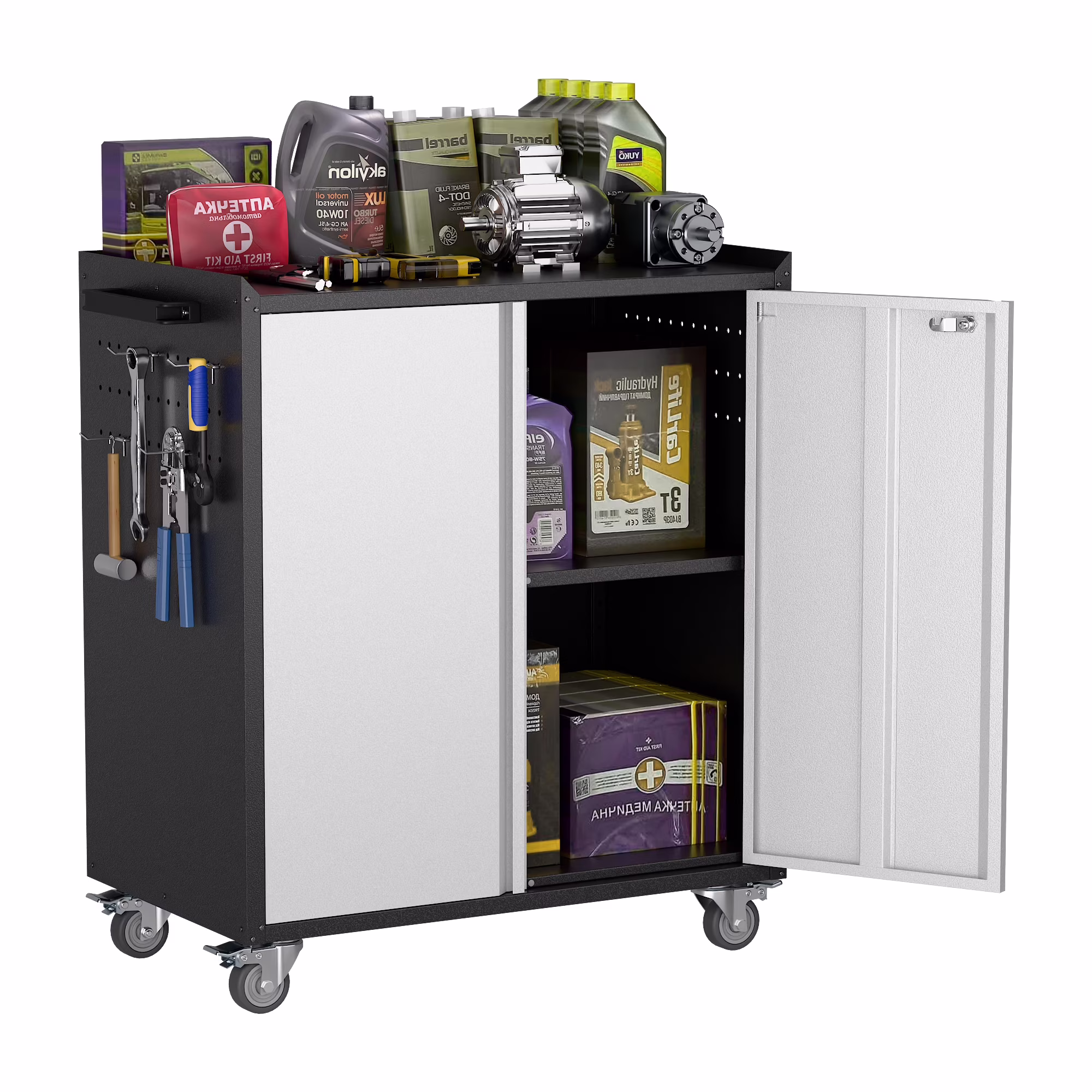 Aobabo Metal Storage Cabinet with Lock,Garage Storage Cabinet with Wheels,72In Steel Storage Cabinet for Garage Home Storage, Black Required-Assembly - Image 26