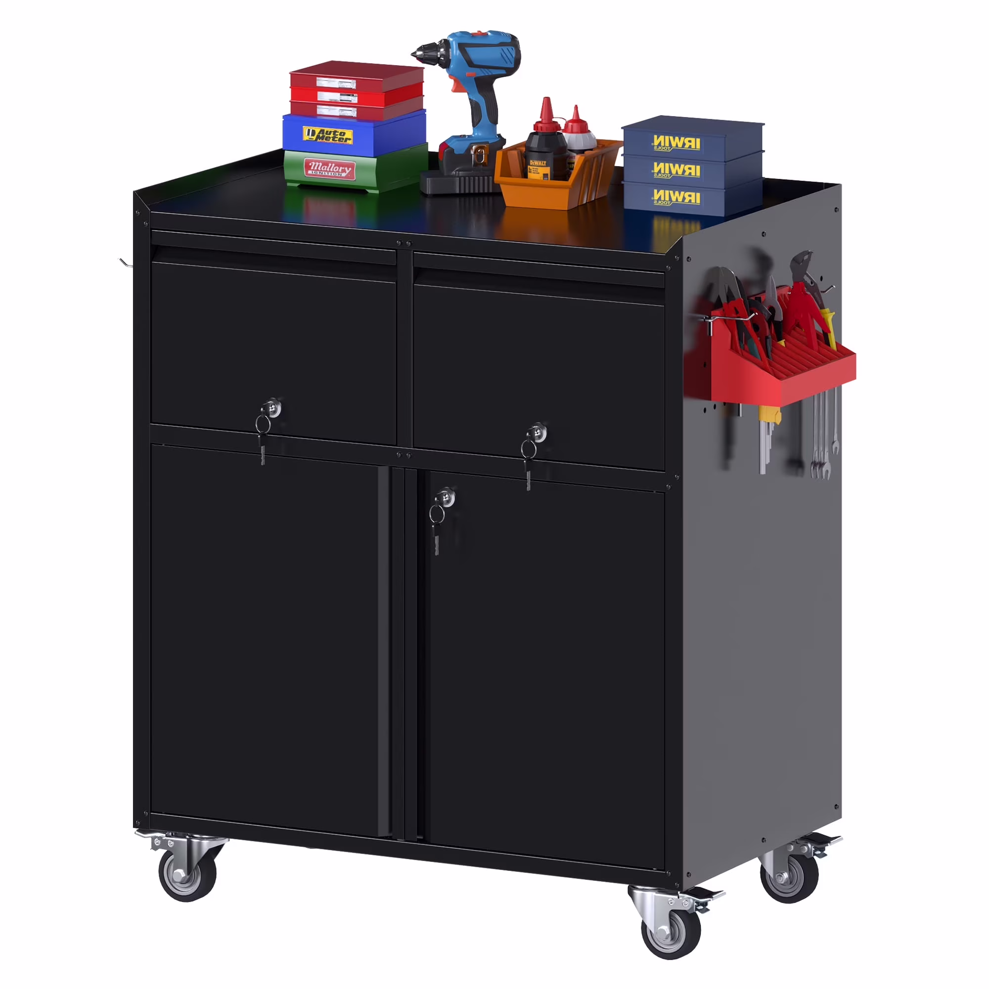 Aobabo Metal Storage Cabinet with Lock,Garage Storage Cabinet with Wheels,72In Steel Storage Cabinet for Garage Home Storage, Black Required-Assembly - Image 3