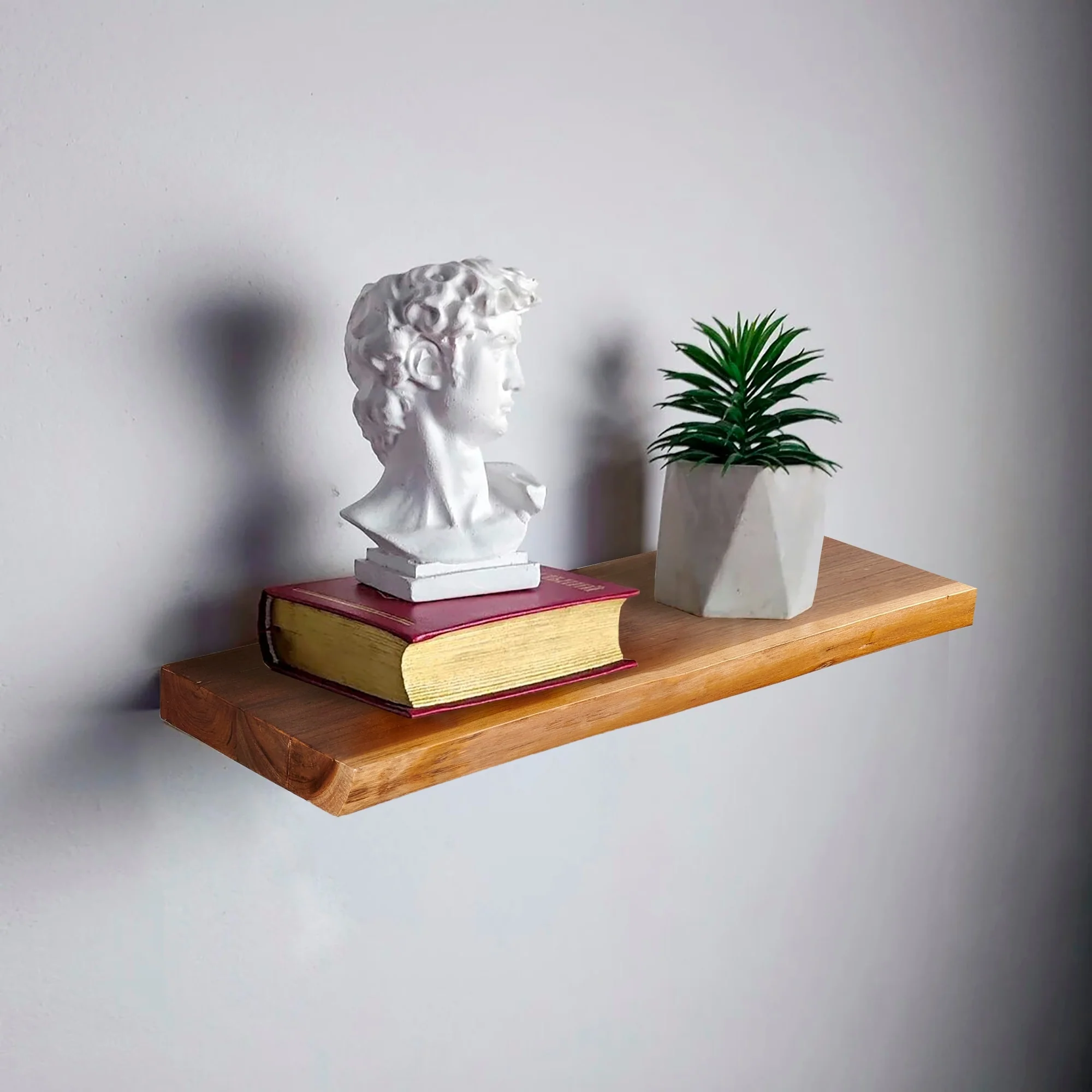 1 Piece Teak Wood Wall Shelf with Live Edge, Rustic Floating Shelf for Home Decor - Image 10