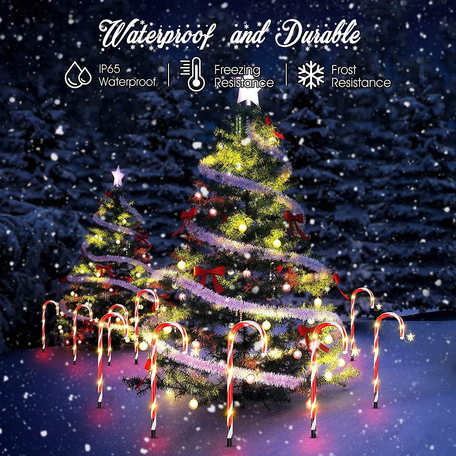 Outdoor Christmas Decorations,12 Pack Solar Christmas Candy Cane Lights with Wireless Remote Control & Bigger Solar Panel, 9 Modes Bright All Night Solar Christmas Yard Pathway Decorations - Image 5