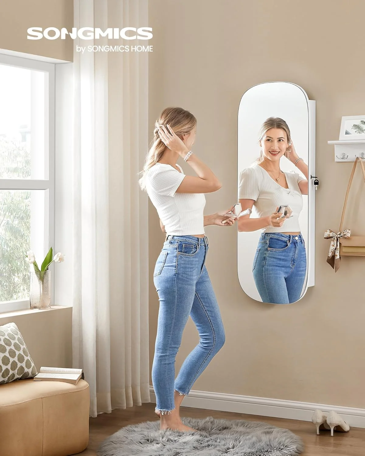 LED Jewelry Organizer Cabinet, Wall or Door Mounted Jewelry Storage Mirror with LED Lights - Image 2
