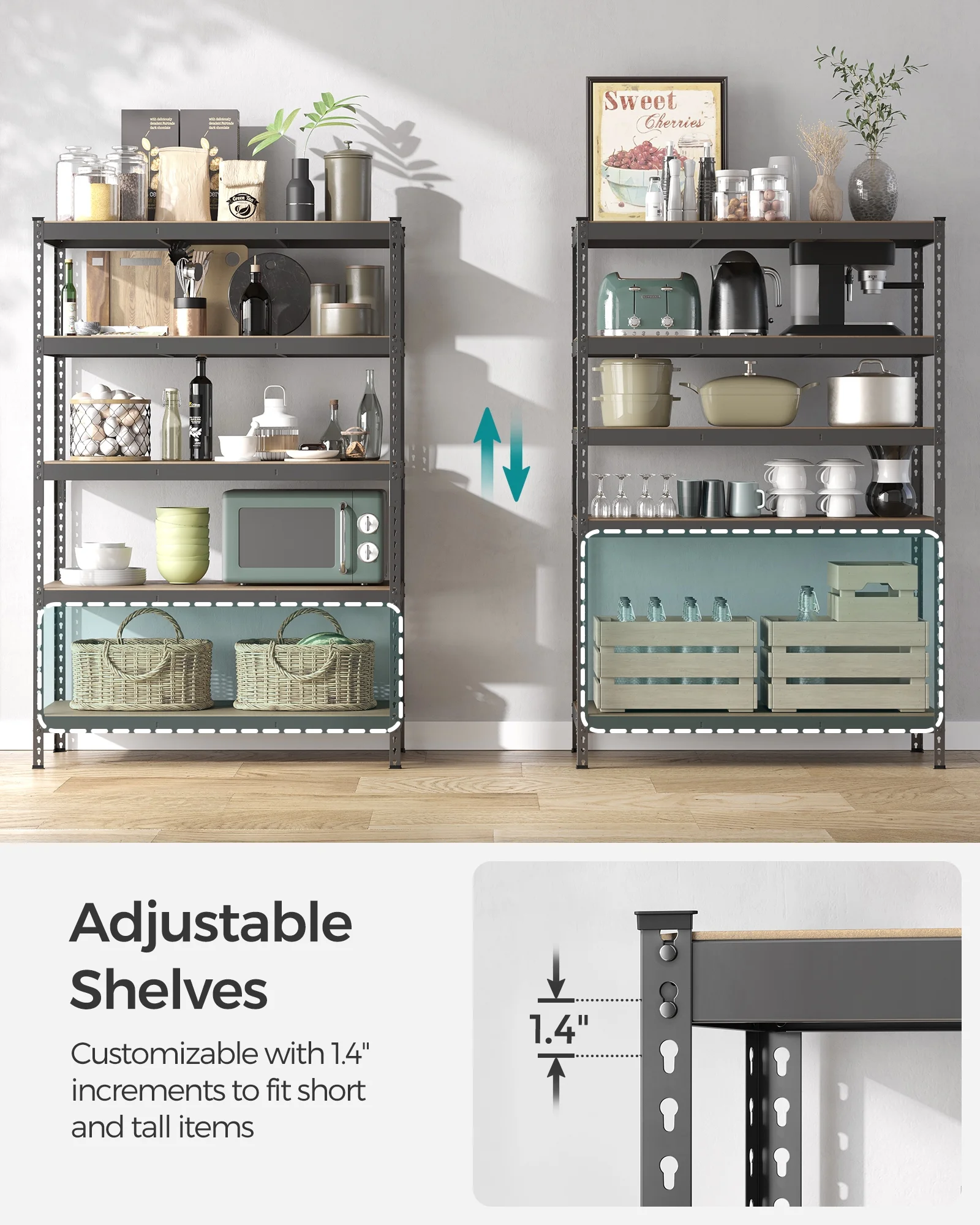 Set of 2 Heavy-Duty 5-Tier Storage Shelves, 2310 lb Total Capacity, Boltless Adjustable Steel Shelving Units for Garage Basement, 59.1" H, Black - Image 16
