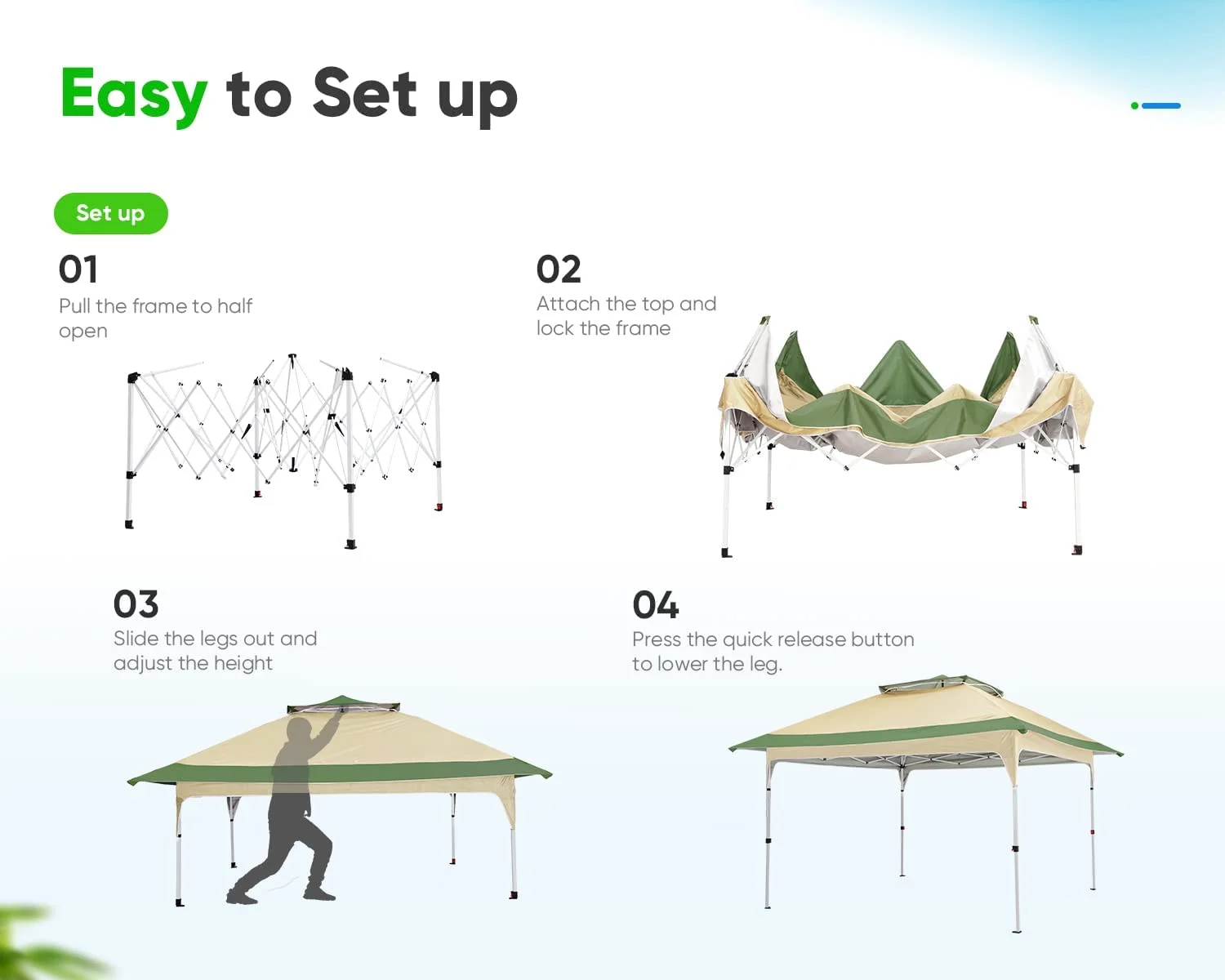 Quictent Pop up Canopy 12 x 12, One Person Set up Portable Instant Folding Shelter, Outdoor Canopy Tent with Extra Shade for Backyard, Patio, Party - Tan/Brown - Image 14