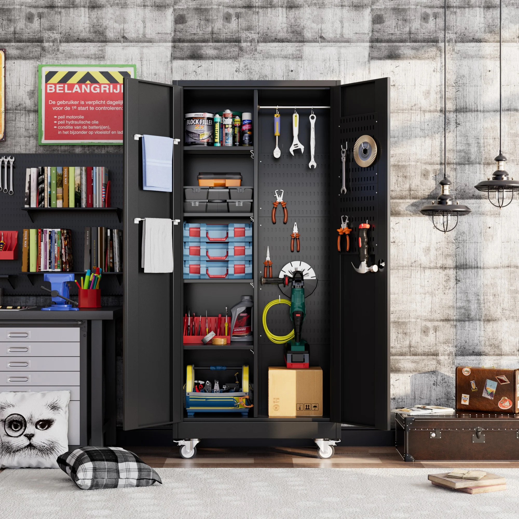 SUPEER 71" Metal Storage Cabinets with Wheels and Pegboards, Industrial Cabinet with 2 Drawers and 2 Adjustable Shelves,, Assembly Required - Image 27