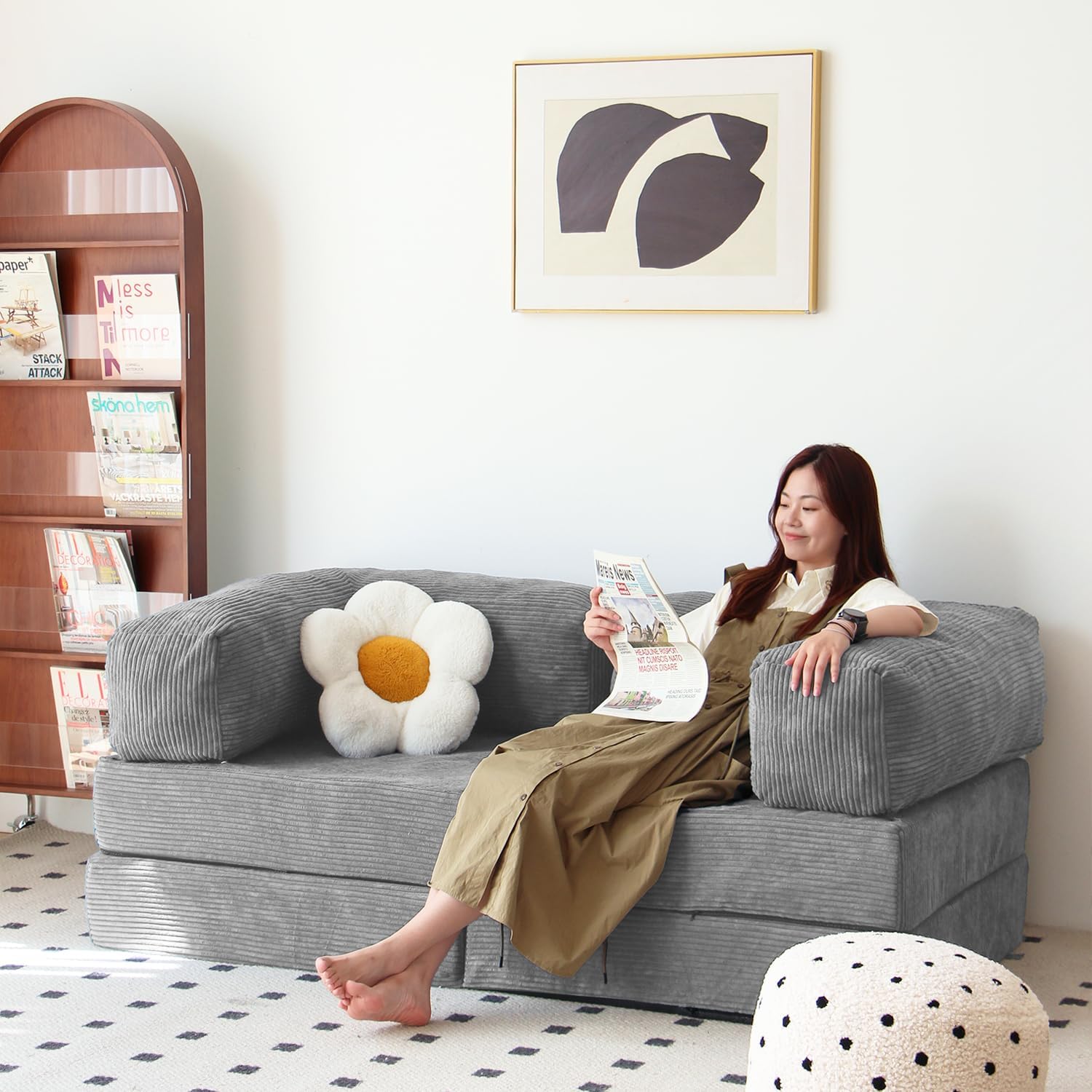 Free Combination Convertible Folding Sofa Bed, Armless Foam Floor Sofa, Sleeper Floor Couch for Living Room and Bedroom Sleeper Chair with Pillow Twin Size (Frost Grey)